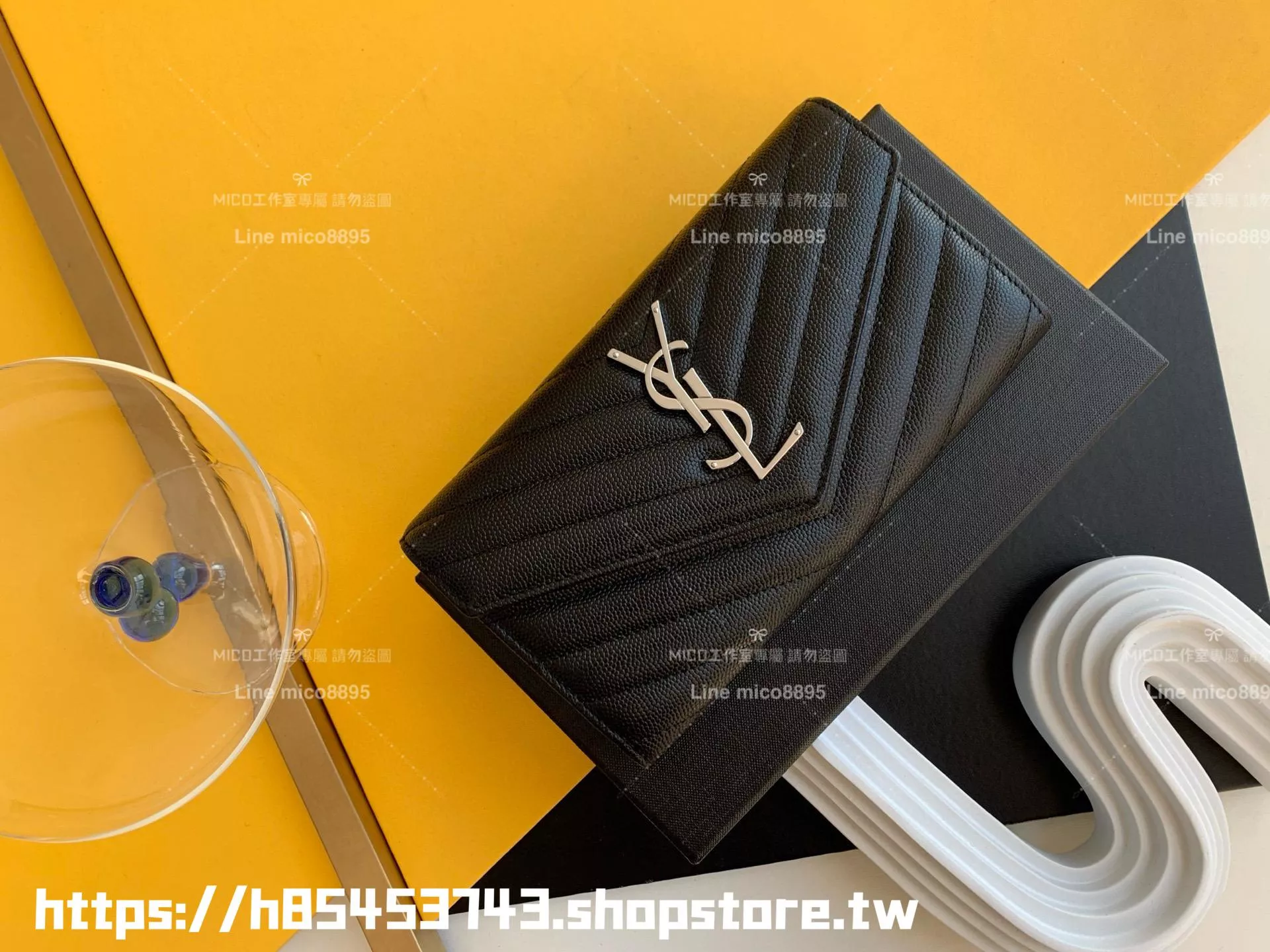 YSL 黑色/銀釦 SAINT LAURENT Monogram 皮革 信封式 扣式 皮夾 長夾 LARGE CASSANDRE FLAP 錢包