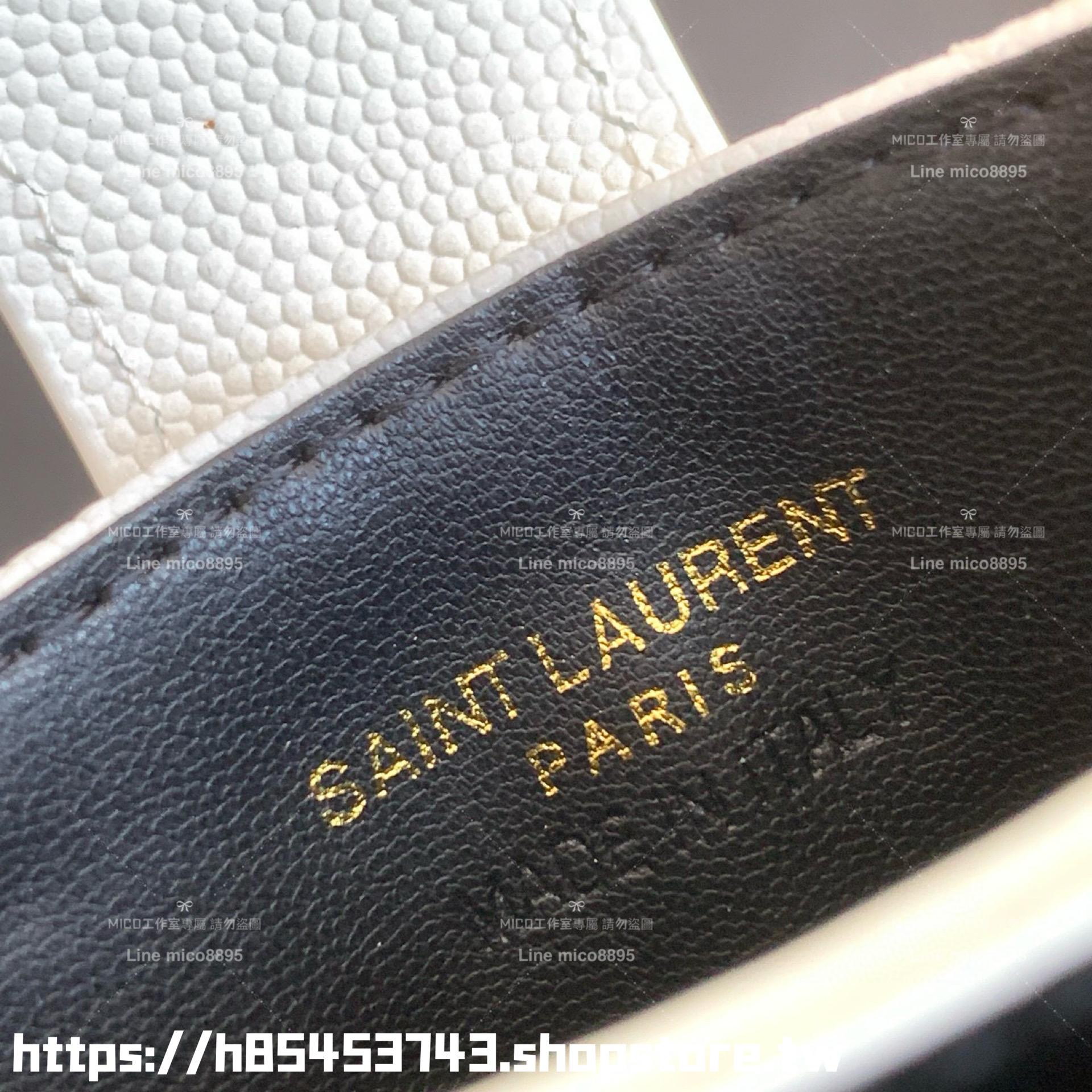 YSL 聖羅蘭Saint Laurent 白/金 魚子醬牛皮 風琴式卡包/小包