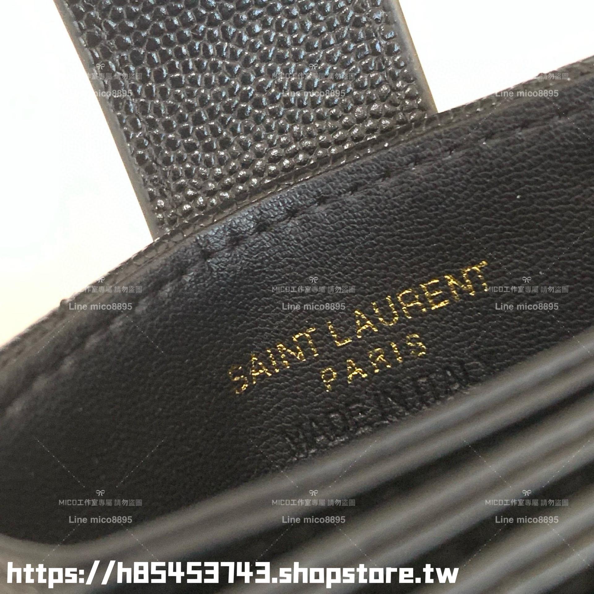 YSL 聖羅蘭Saint Laurent 黑金 魚子醬牛皮 風琴式卡包/小包