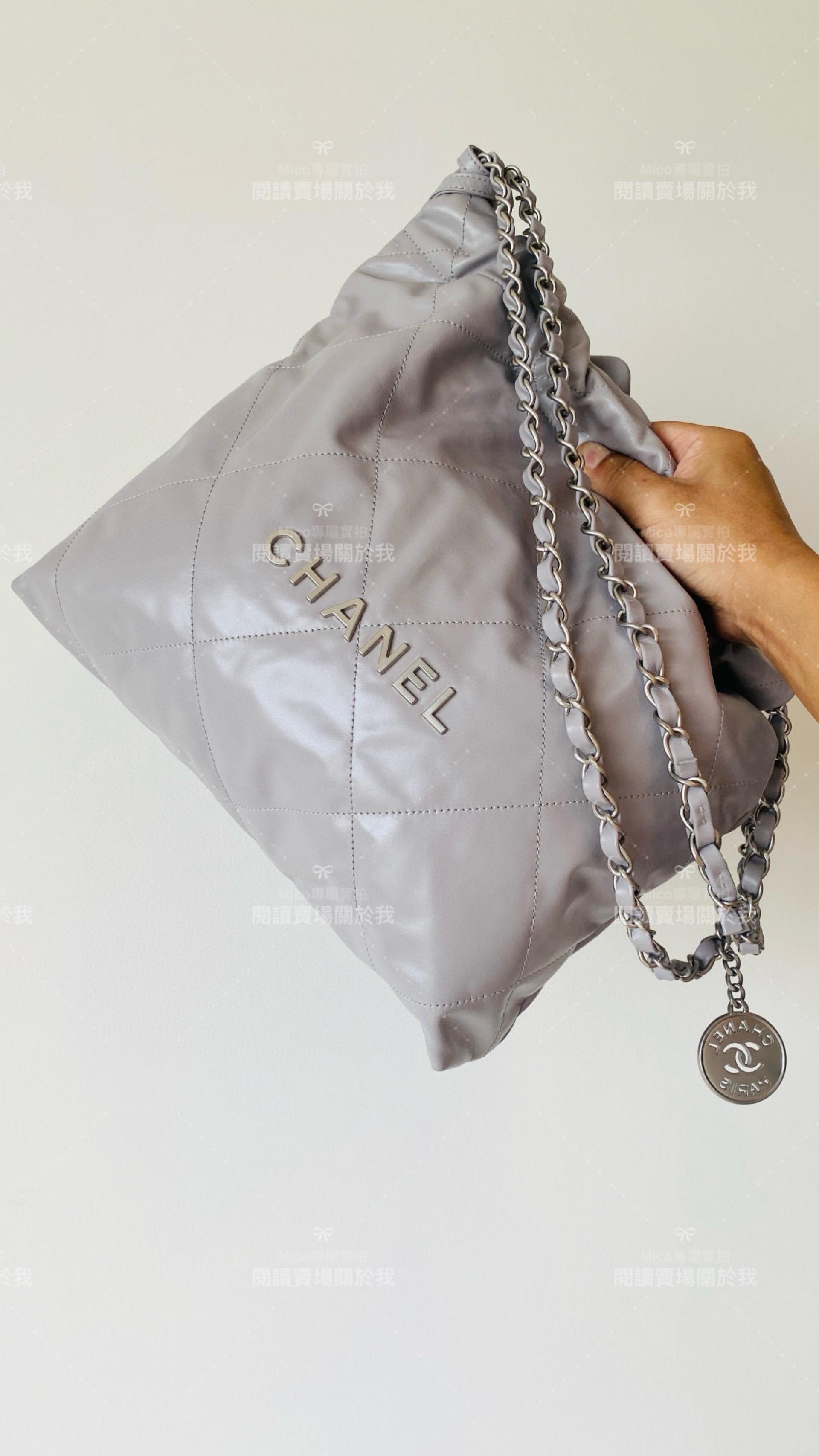 CHANEL 香奈兒 限量 灰色銀釦 中號 22Bag 22包 購物袋