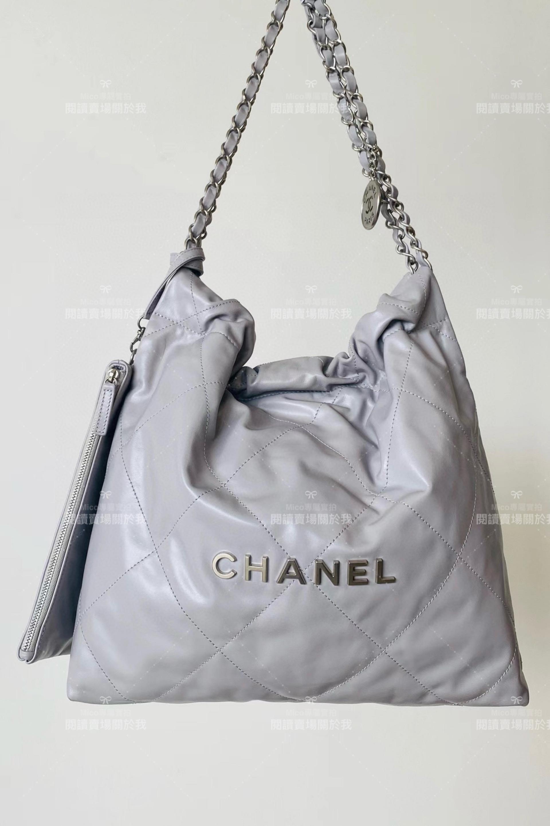 CHANEL 香奈兒 限量 灰色銀釦 中號 22Bag 22包 購物袋