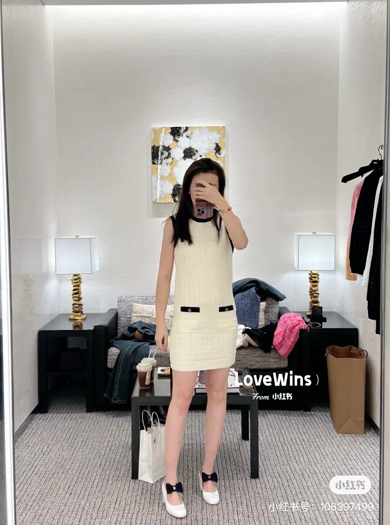 CHANEL 高訂服飾｜24p 奶白色無袖訂製紗線連衣裙 洋裝 36.38.40