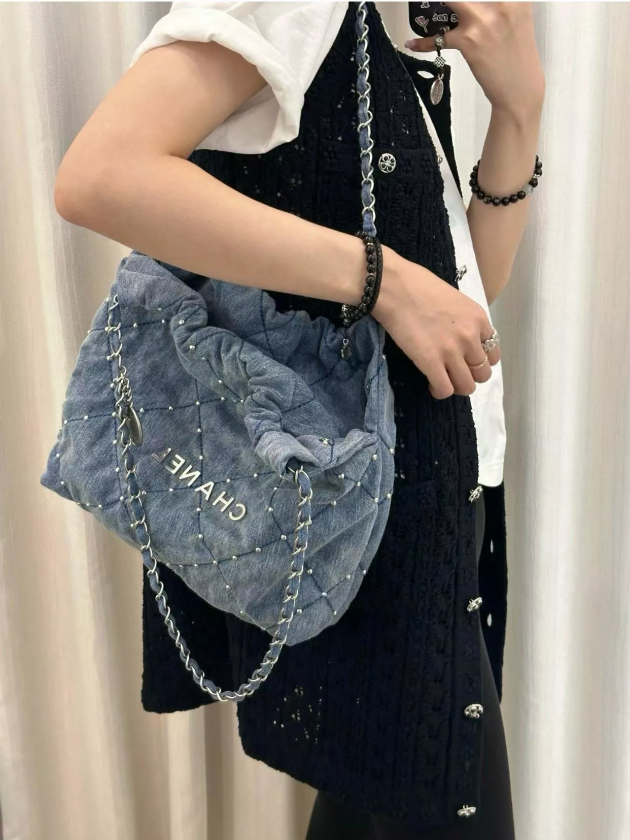 CHANEL 香奈兒 季節款 24s 丹寧牛仔/鉚釘牛仔 小號 22包/22bag 尺寸：𝟥𝟧*𝟥𝟩*𝟩 𝖼𝗆