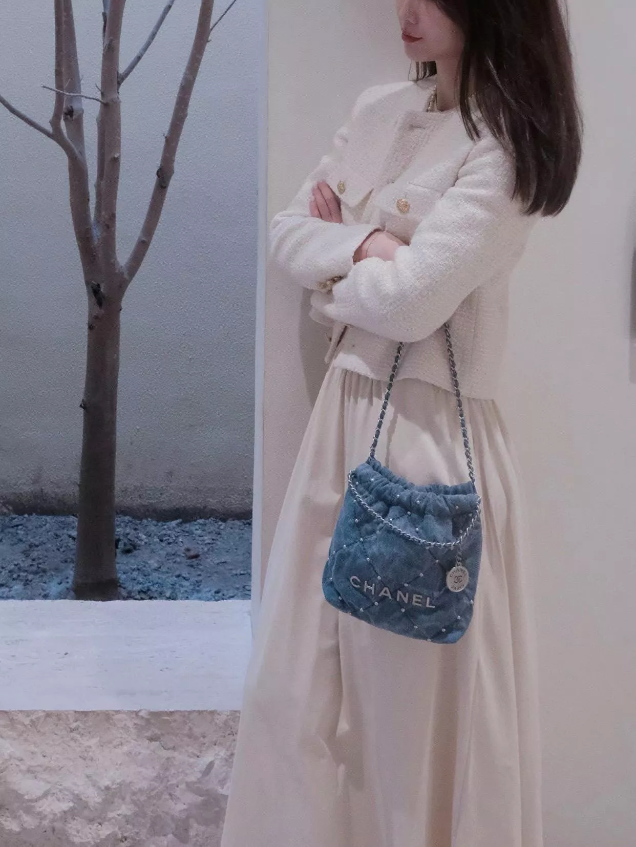 CHANEL 香奈兒 季節款 24s mini 22bag 丹寧牛仔/鉚釘牛仔 22包/22bag 20cm