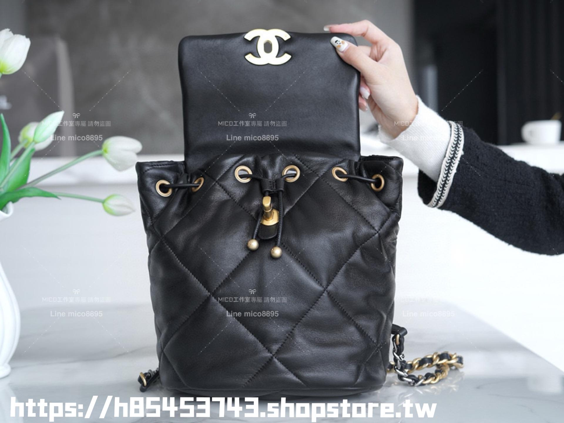 CHANEL 香奈兒 24c 19系列 19雙肩包/後背包 綿羊皮/黑色 26cm