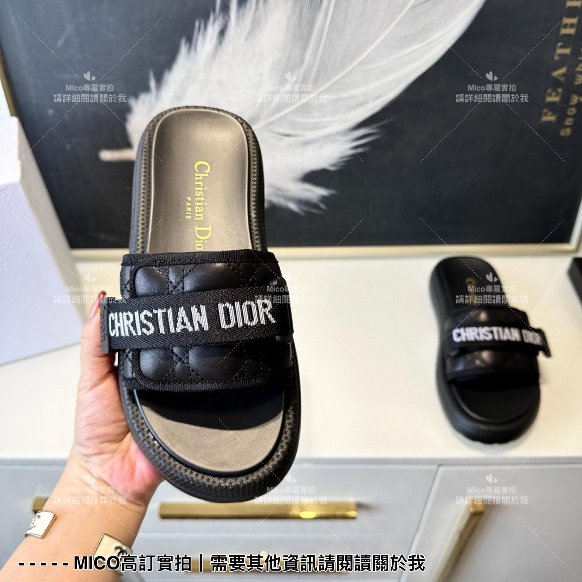 Dior 黑色 evolution藤格紋魔術貼拖鞋 女鞋 35-39