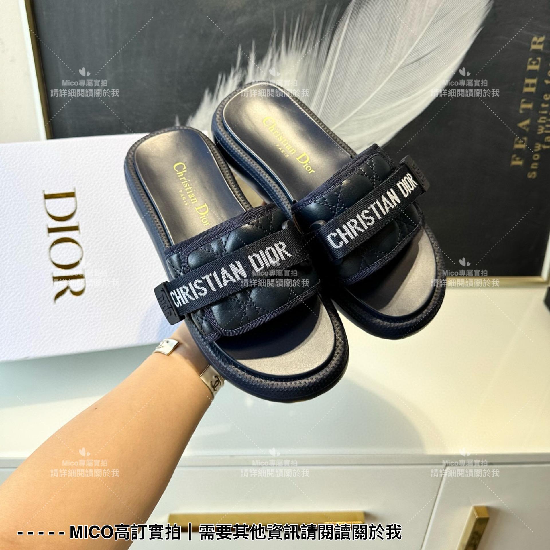 Dior 深藍色 evolution藤格紋魔術貼拖鞋 女鞋 35-39