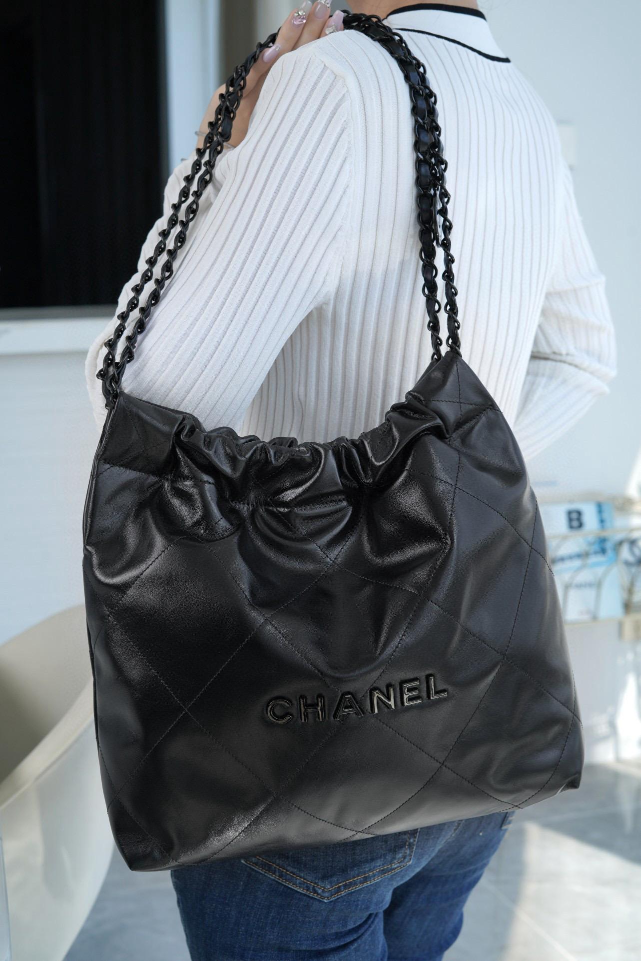 CHANEL 22k so black 全黑款 22Bag/22包 購物袋/媽媽包 小號35cm