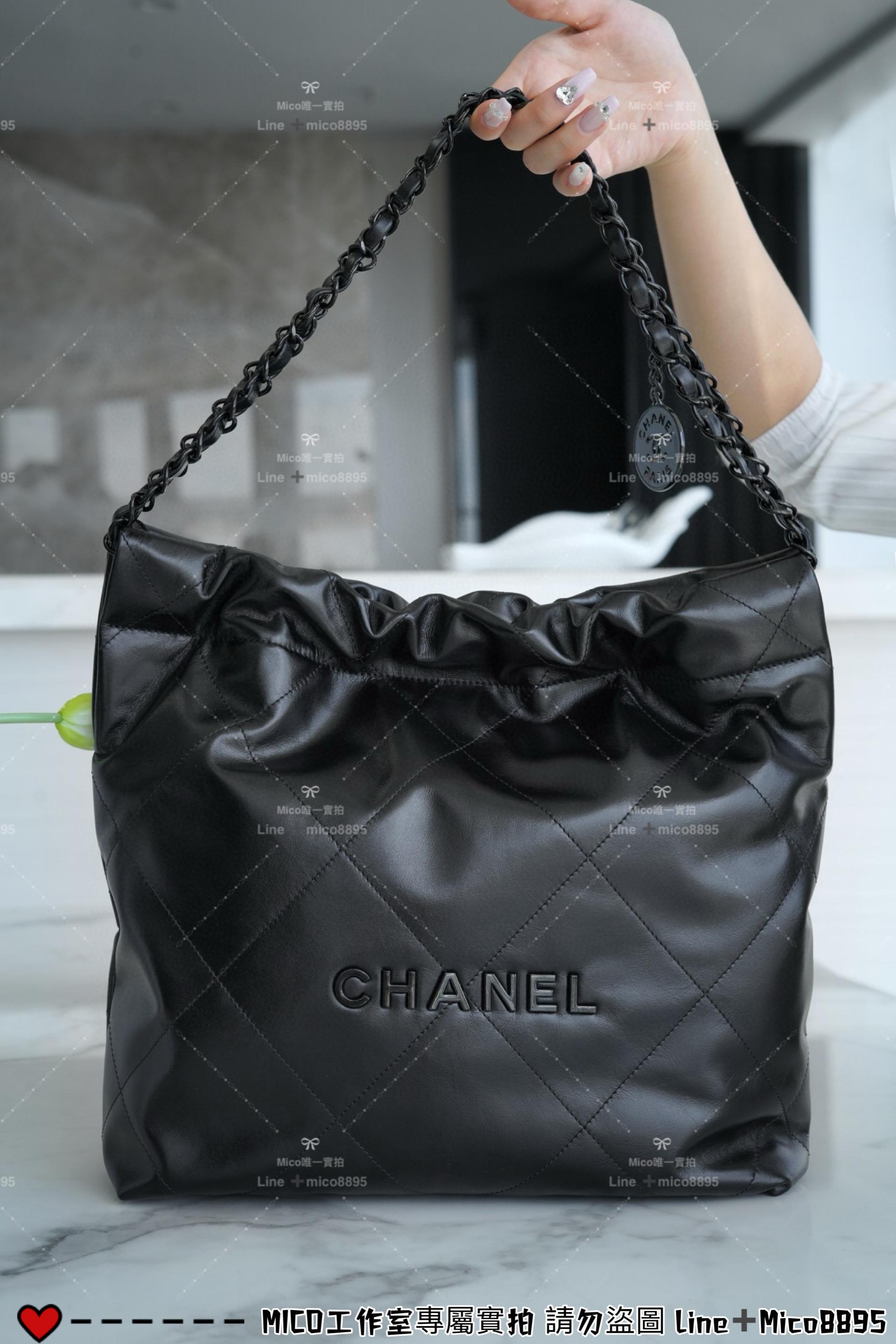 CHANEL 22k so black 全黑款 22Bag/22包 購物袋/媽媽包 小號35cm