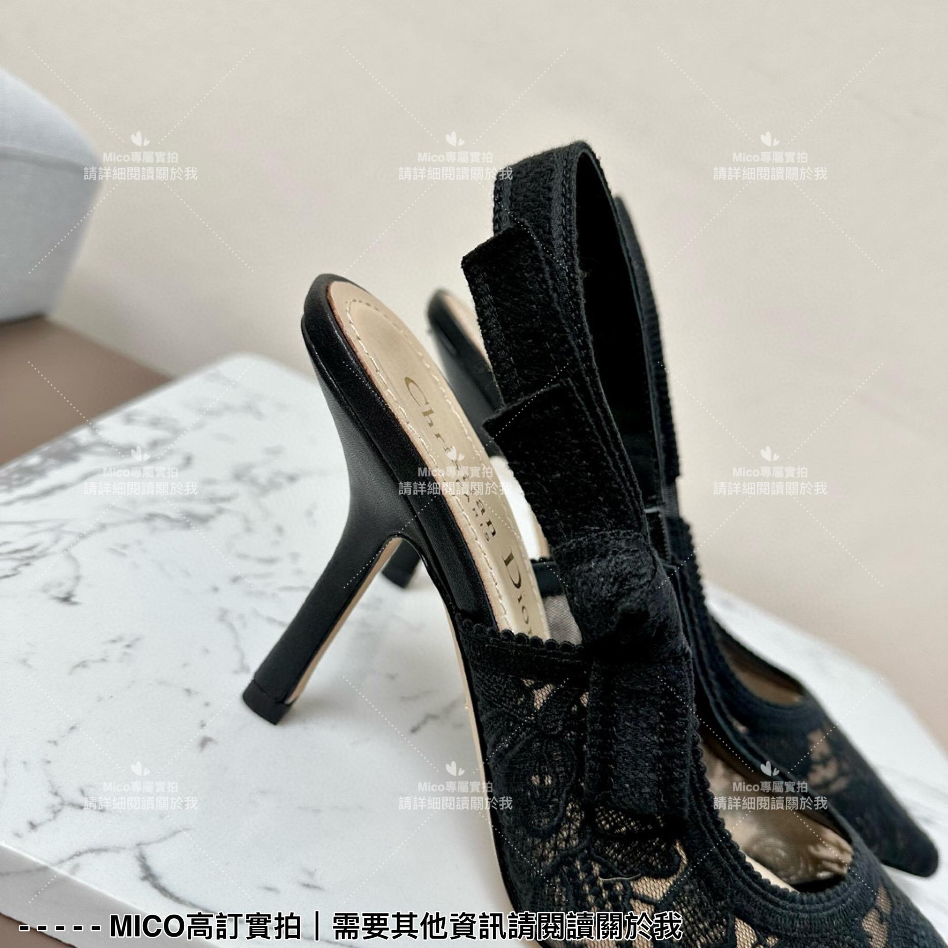 Dior 經典小貓跟黑色蕾絲尖頭繫帶跟鞋/涼鞋/女鞋 跟高9cm 35-40