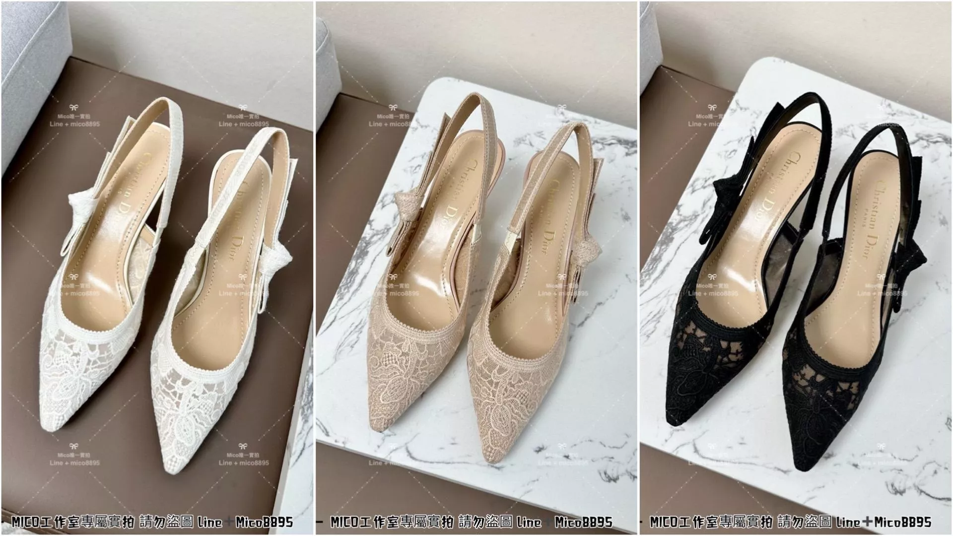 Dior 經典小貓跟 6cm 尖頭 蕾絲系列/三個色 後跟蝴蝶結繫帶跟鞋/涼鞋/女鞋 35-40