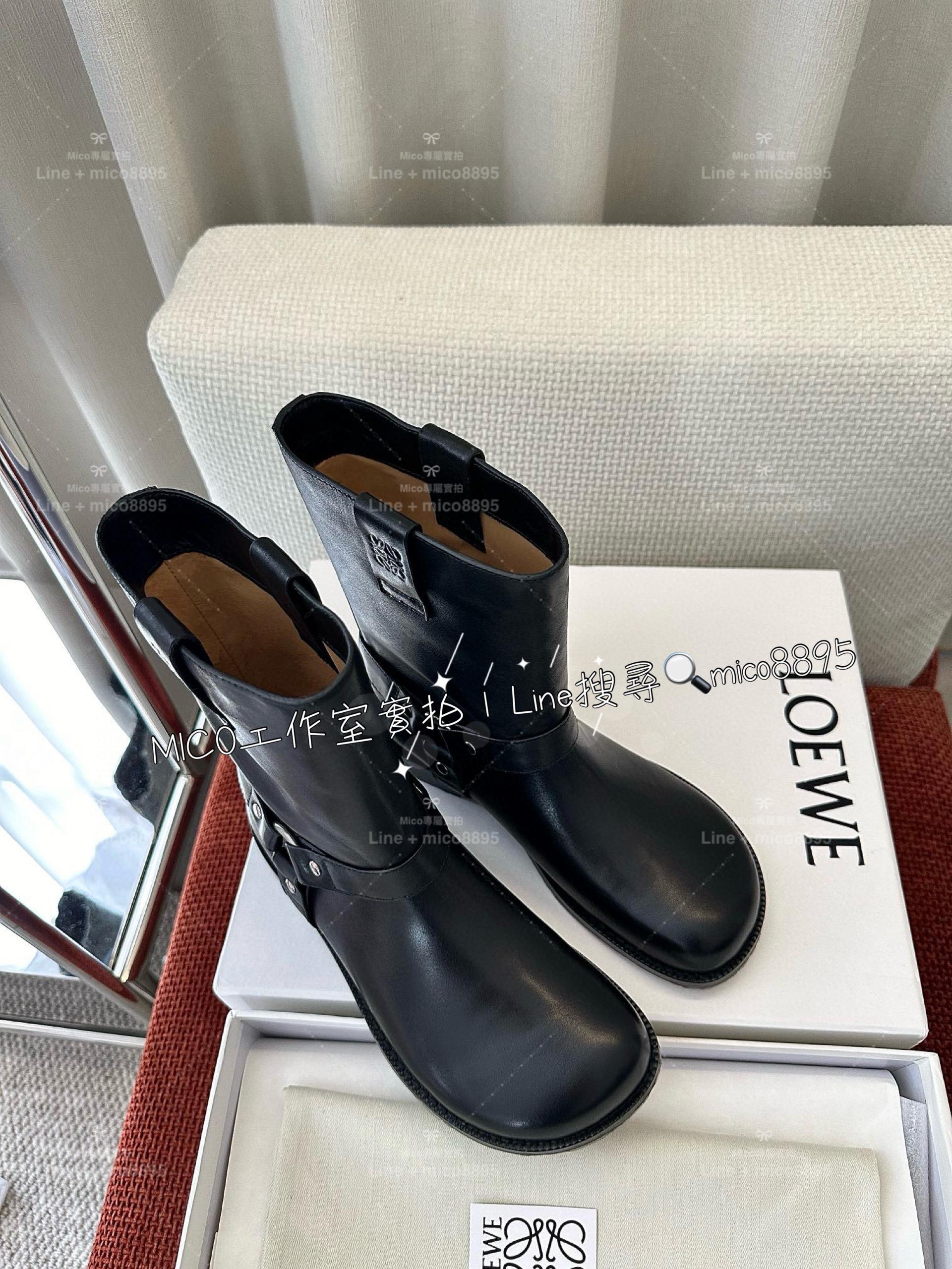 LOEWE 24s 黑色皮革Campo騎士短靴 大頭鞋｜35-40