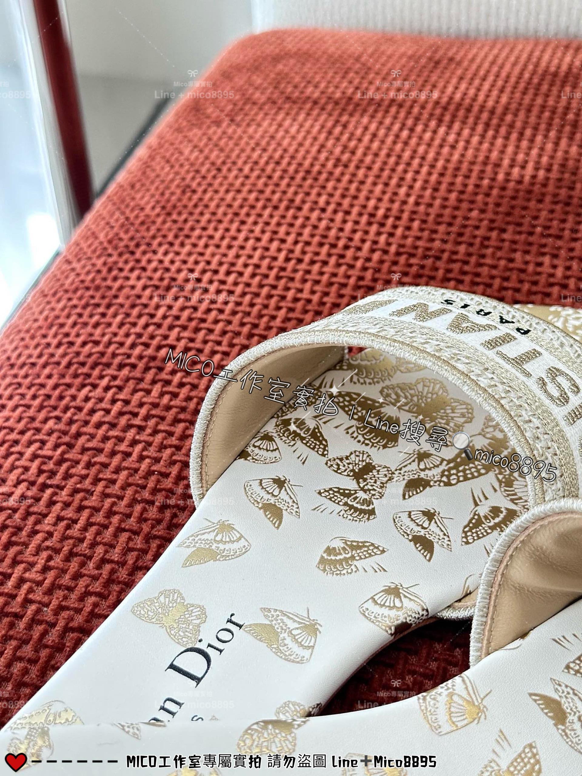 Dior 經典款 白金刺繡蝴蝶鞋面平底Dway刺繡鞋面涼拖鞋 拖鞋 35-40