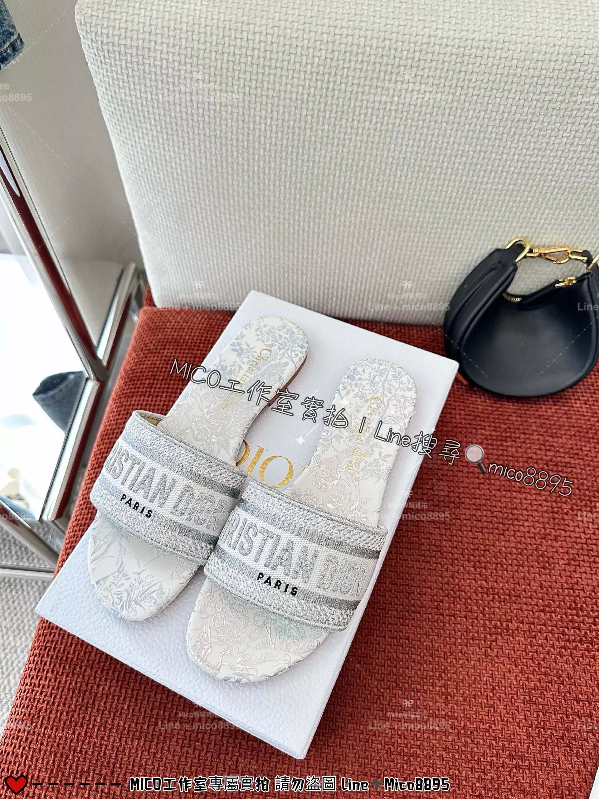 Dior 經典款 銀色平底Dway刺繡鞋面涼拖鞋 拖鞋 35-40