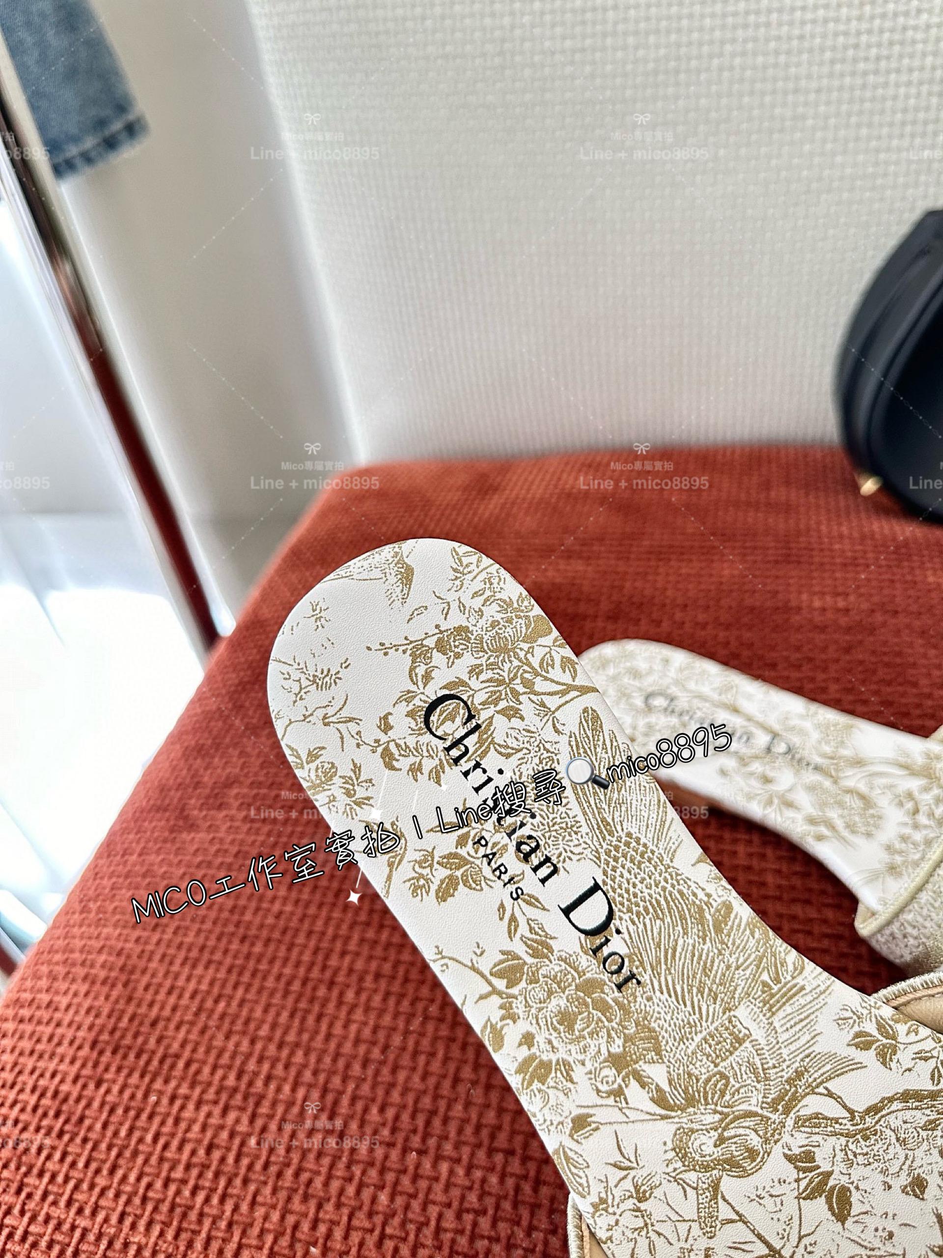 Dior 經典款 金色平底Dway刺繡鞋面涼拖鞋 拖鞋 35-40