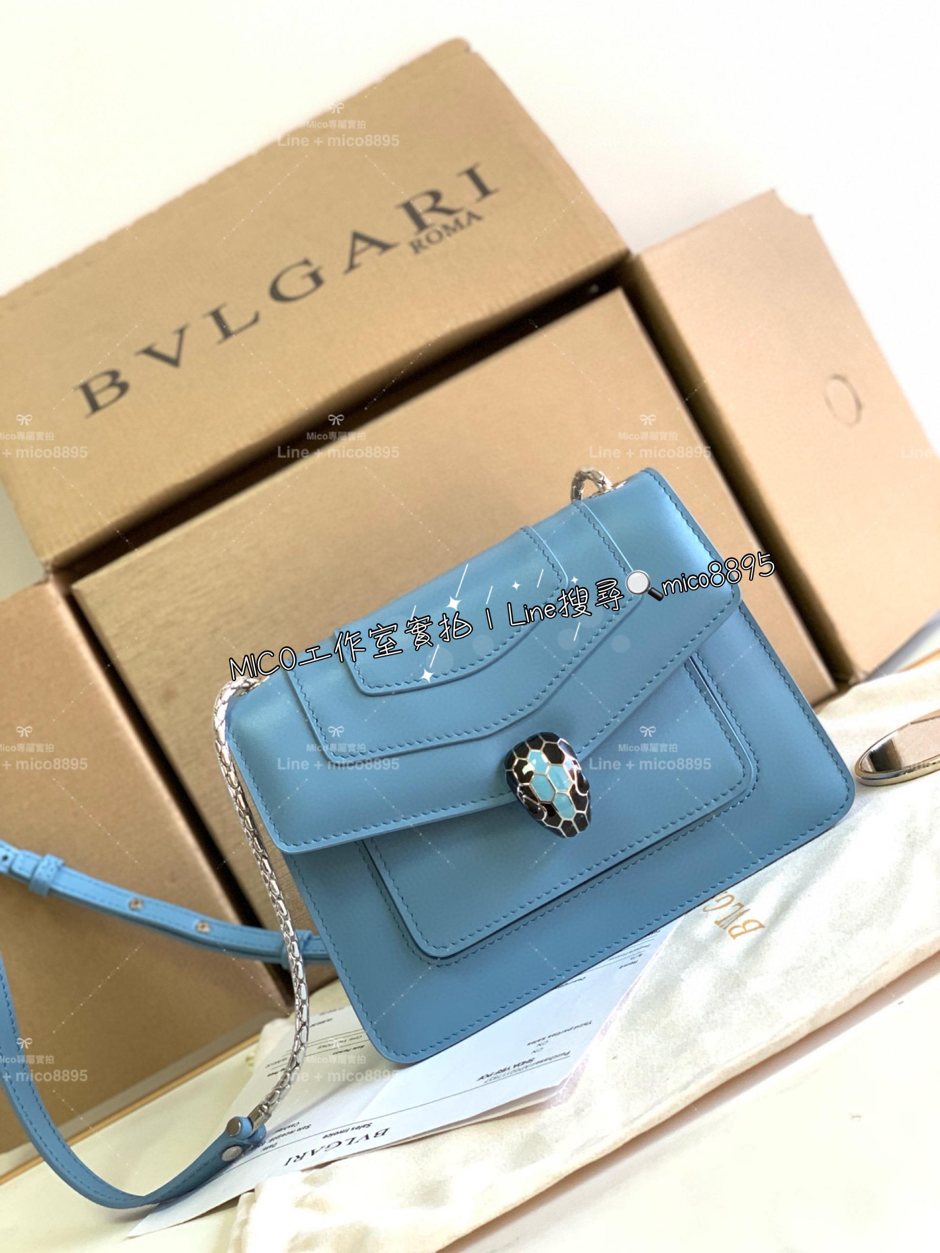 BVLGARI 寶格麗 小牛皮/寶石藍 蛇頭包 SERPENTI FOREVER 斜揹包 20cm