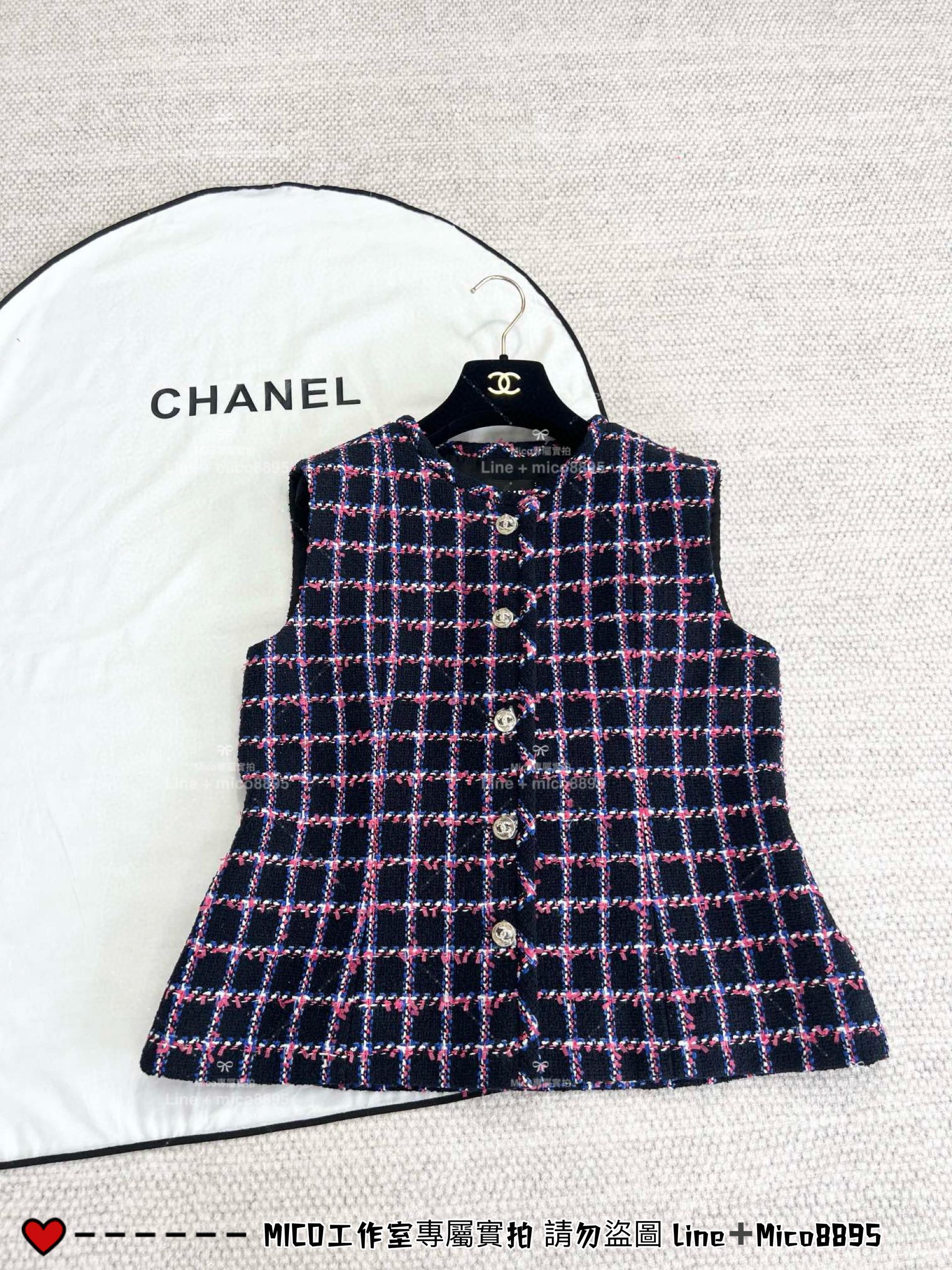 CHANEL 高訂服飾｜24P方格子馬甲背心 粉白藍三色間色格子組成 36.38.40