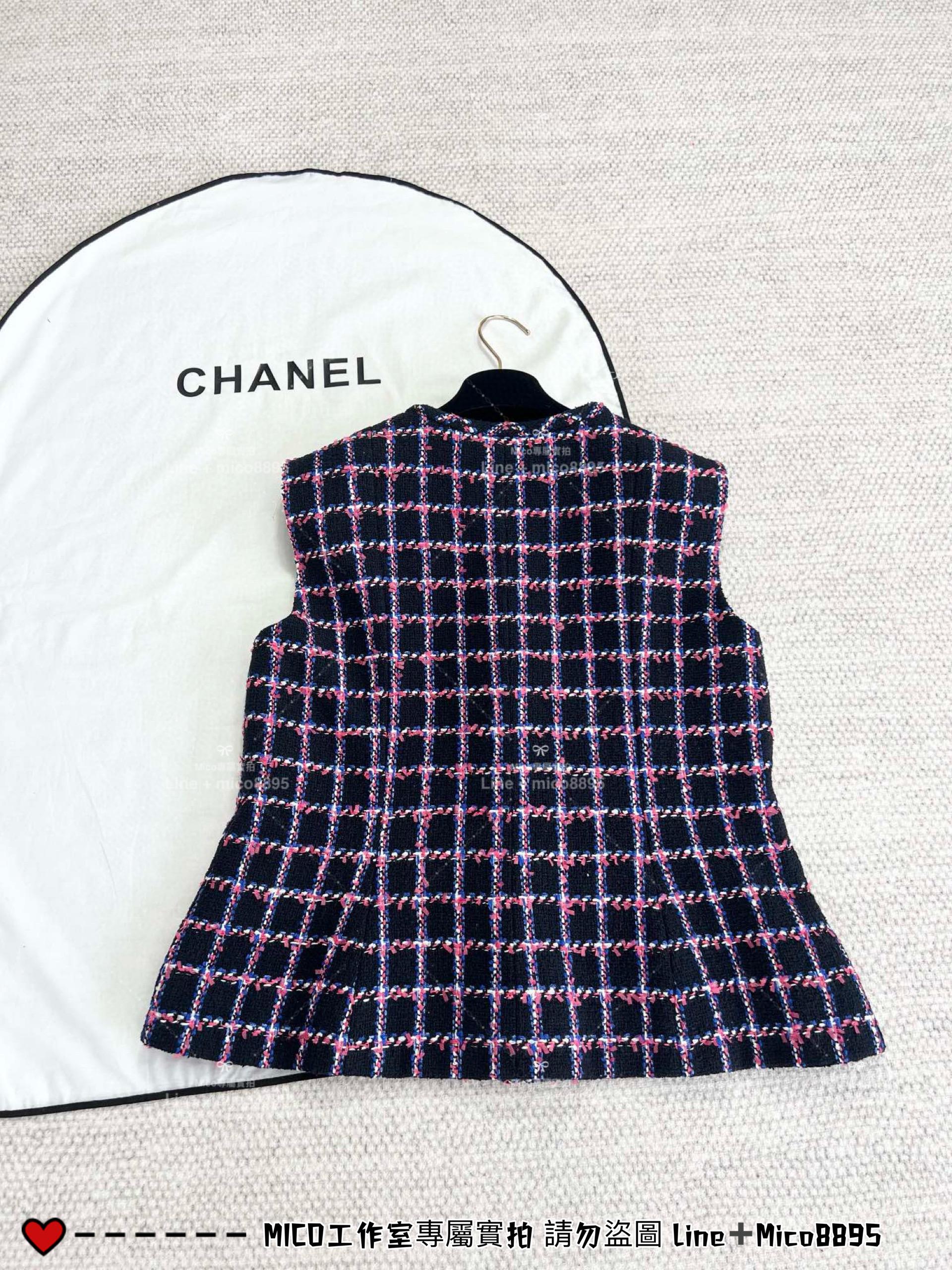 CHANEL 高訂服飾｜24P方格子馬甲背心 粉白藍三色間色格子組成 36.38.40