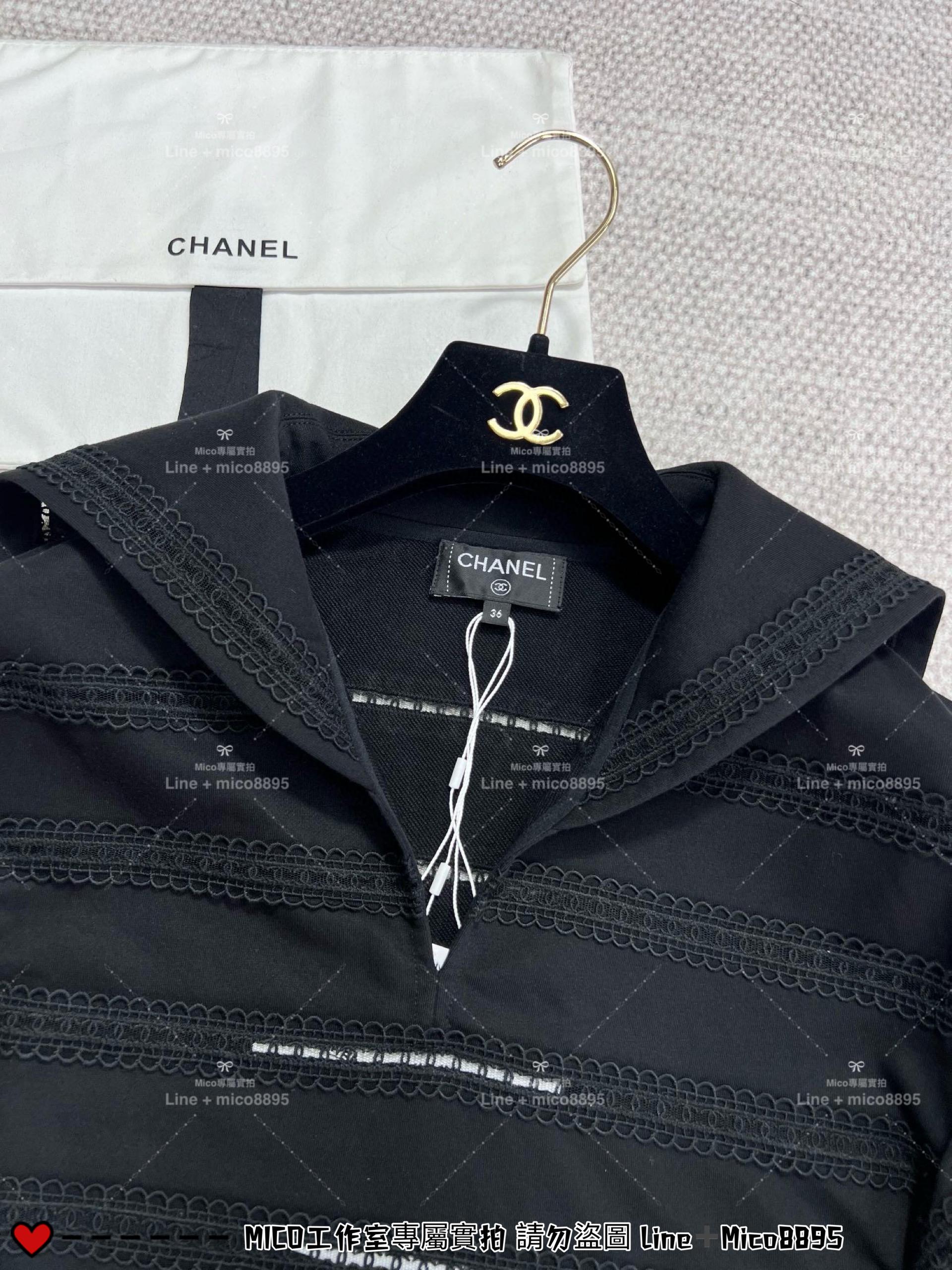 CHANEL 高訂服飾｜純棉V領短版短線上衣 五分袖上衣 黑色/白色 36.38.40