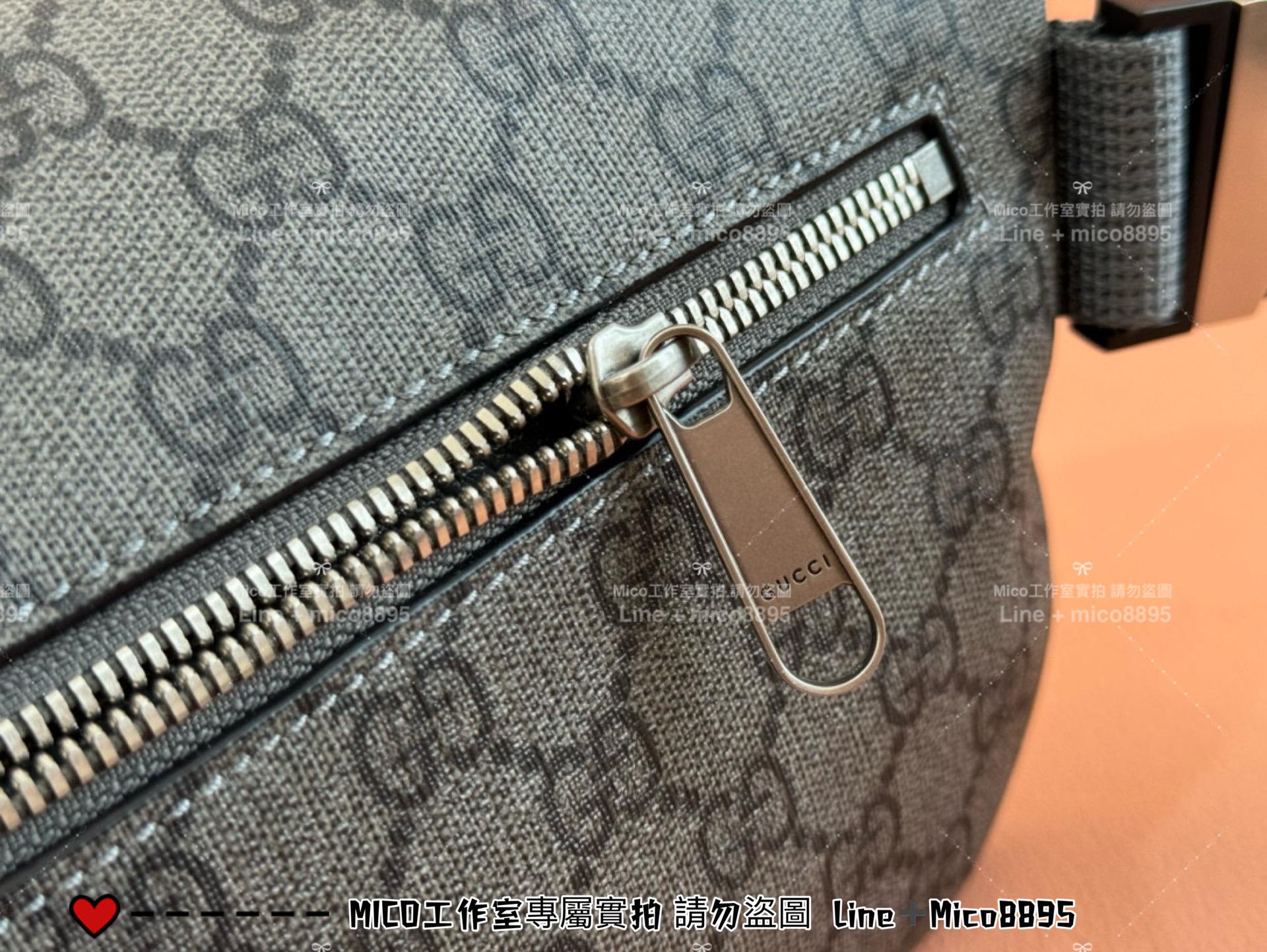 GUCCI 黑灰色 OPHIDIA系列老花腰包 胸包 男包 26cm