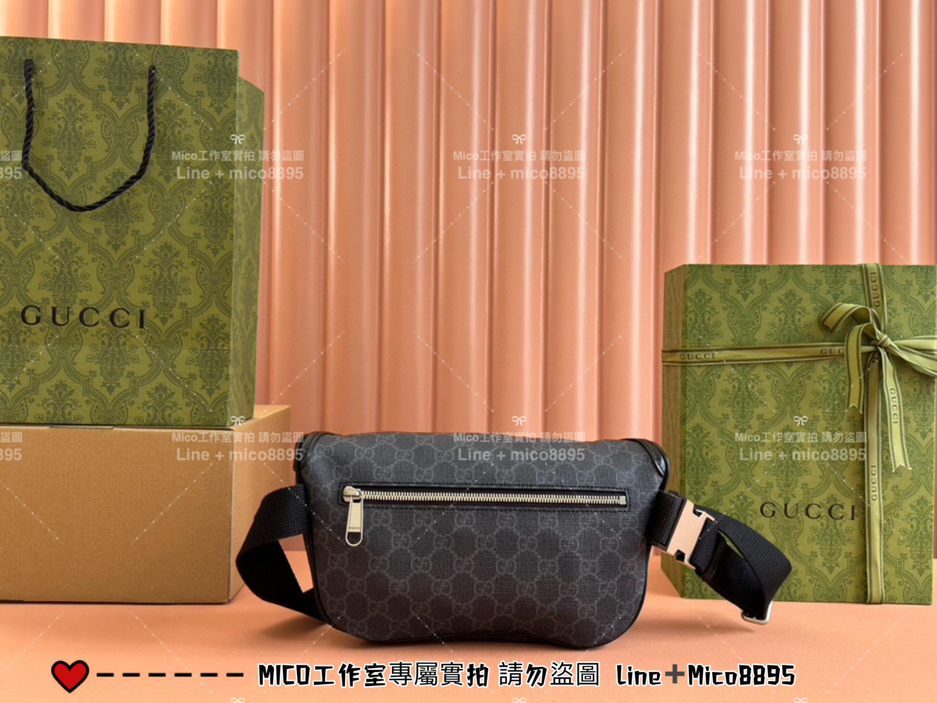 GUCCI 黑色 OPHIDIA系列老花腰包 Retro胸包 男包 26cm