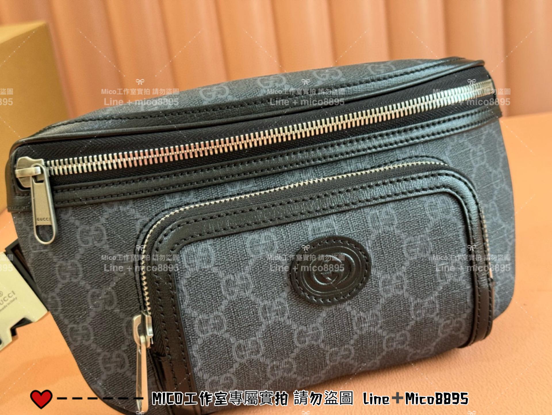 GUCCI 黑色 OPHIDIA系列老花腰包 Retro胸包 男包 26cm