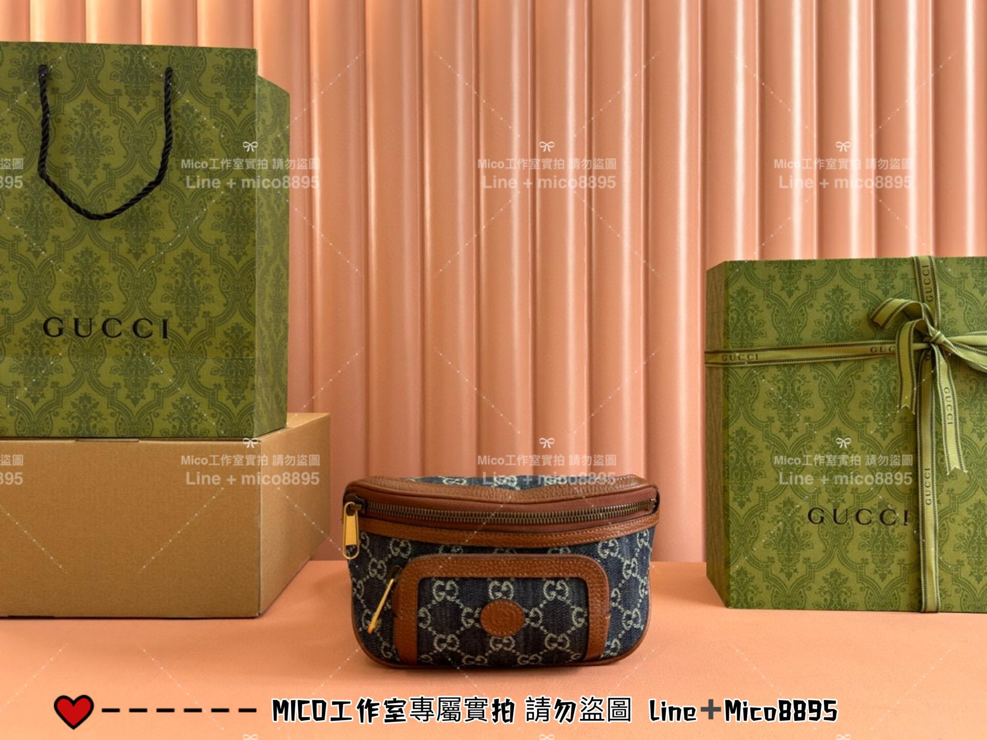 GUCCI 牛仔丹寧小號 Ophidia系列老花腰包 Retro胸包 男包 女包 小號24cm