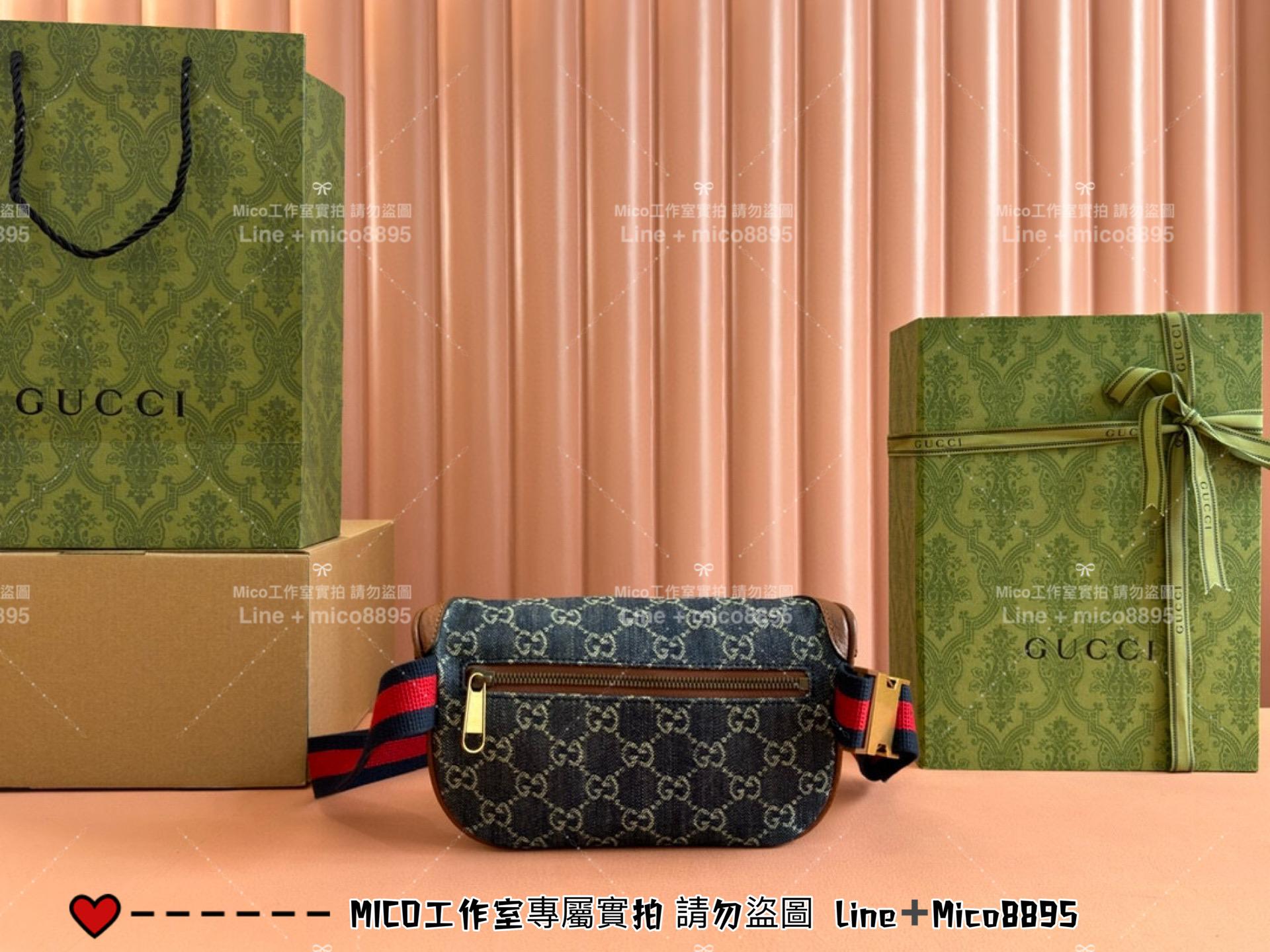 GUCCI 牛仔丹寧小號 Ophidia系列老花腰包 Retro胸包 男包 女包 小號24cm