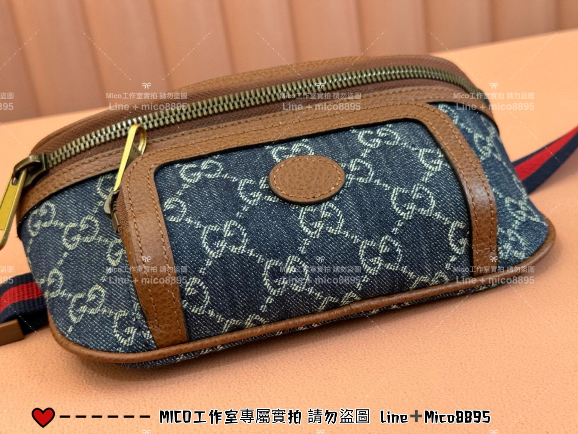 GUCCI 牛仔丹寧小號 Ophidia系列老花腰包 Retro胸包 男包 女包 小號24cm