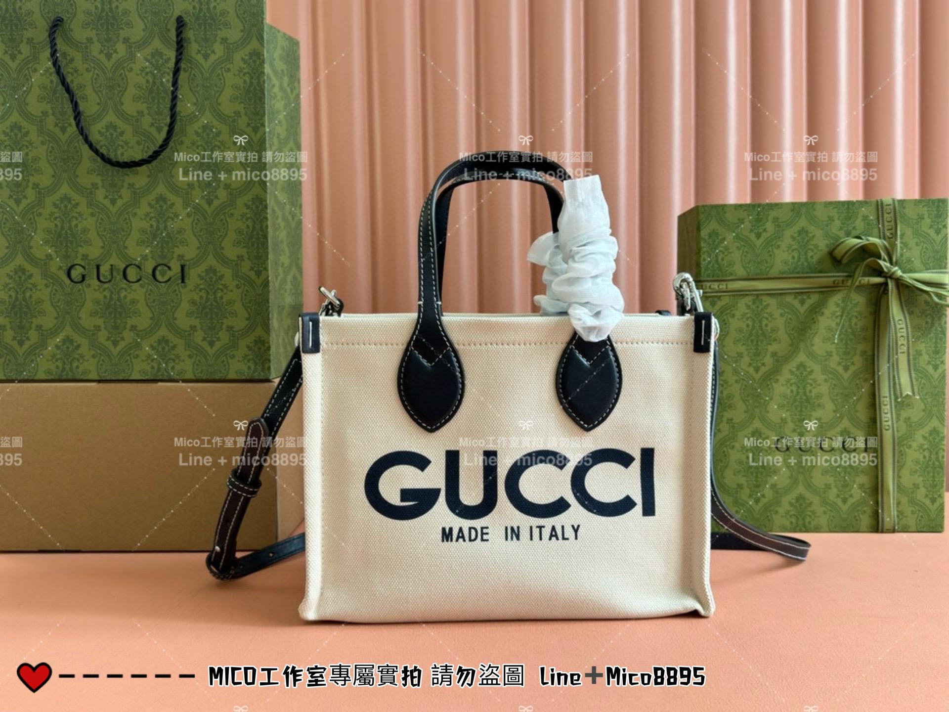 GUCCI 24春夏款 帆布托特包 烏木色小號 28cm 可手提與斜挎