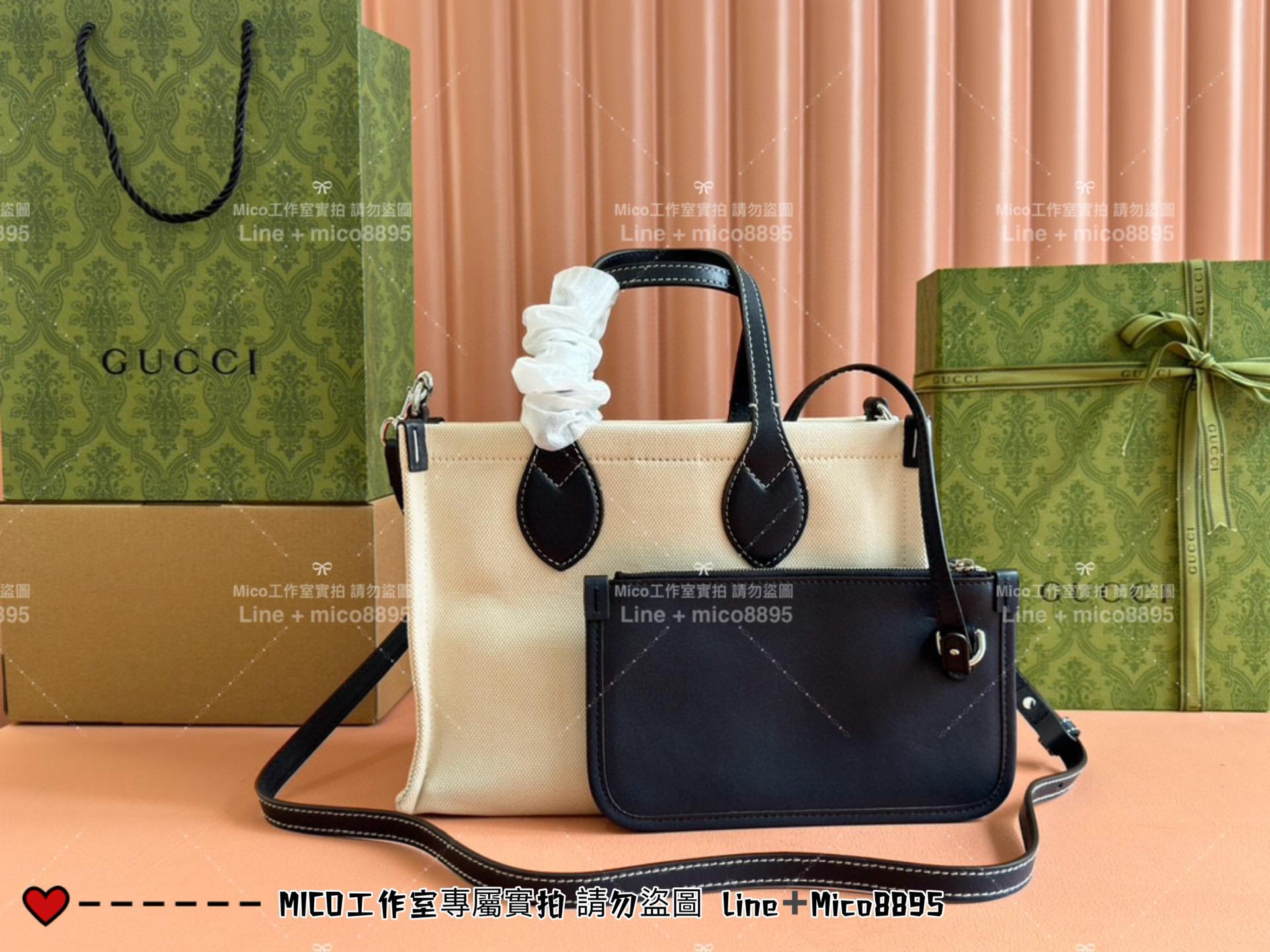 GUCCI 24春夏款 帆布托特包 烏木色小號 28cm 可手提與斜挎