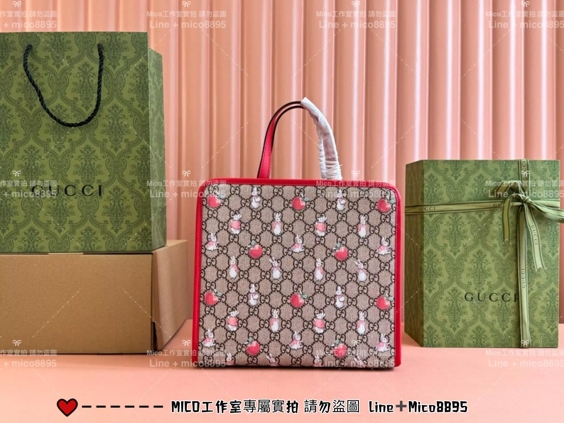 GUCCI 24S 插畫家聯名兒童包系列 兔子印花手提包 28.5cm