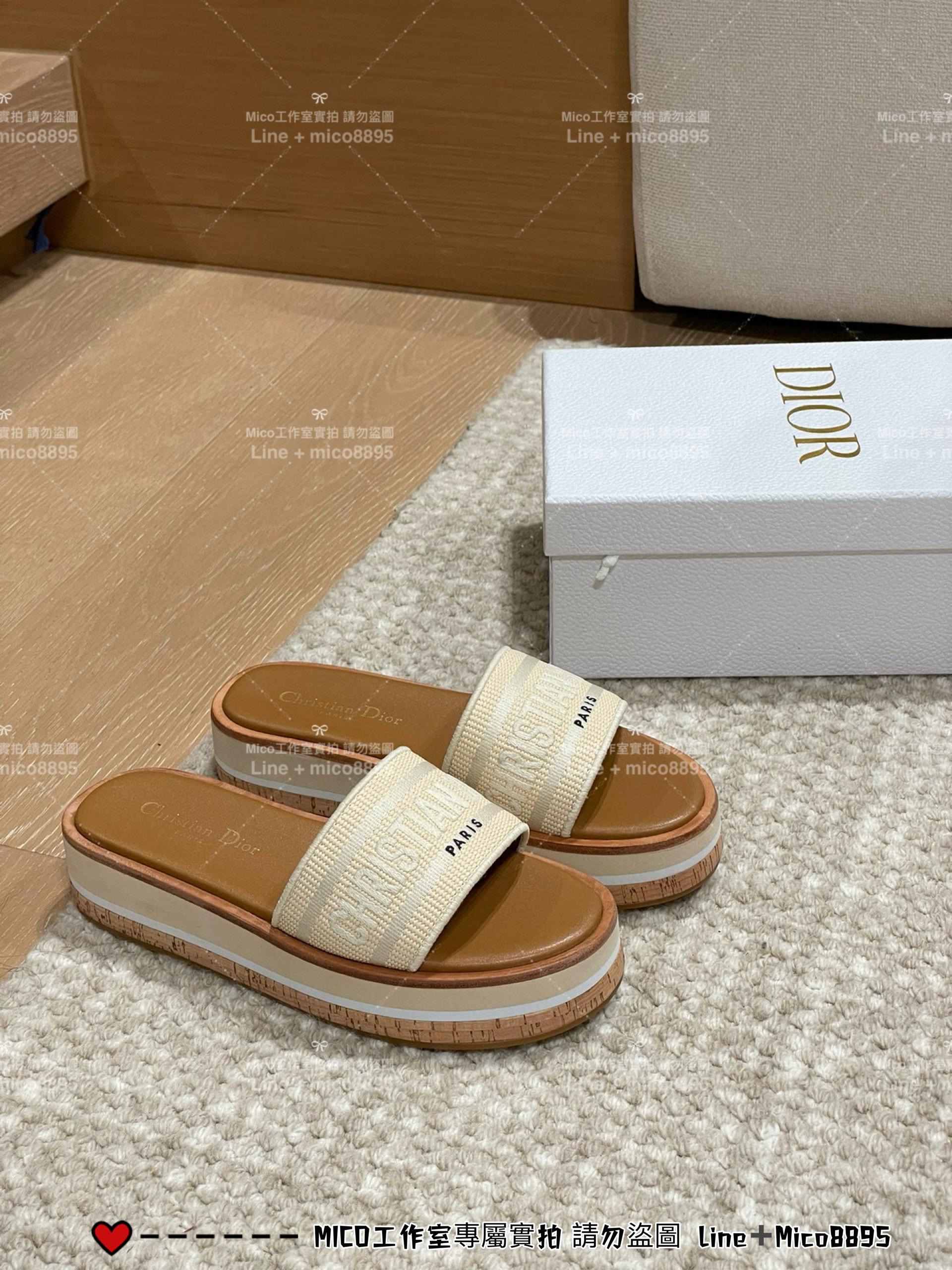 DIOR 度假風格 米色刺繡 Dway 厚底涼鞋 拖鞋 35-40