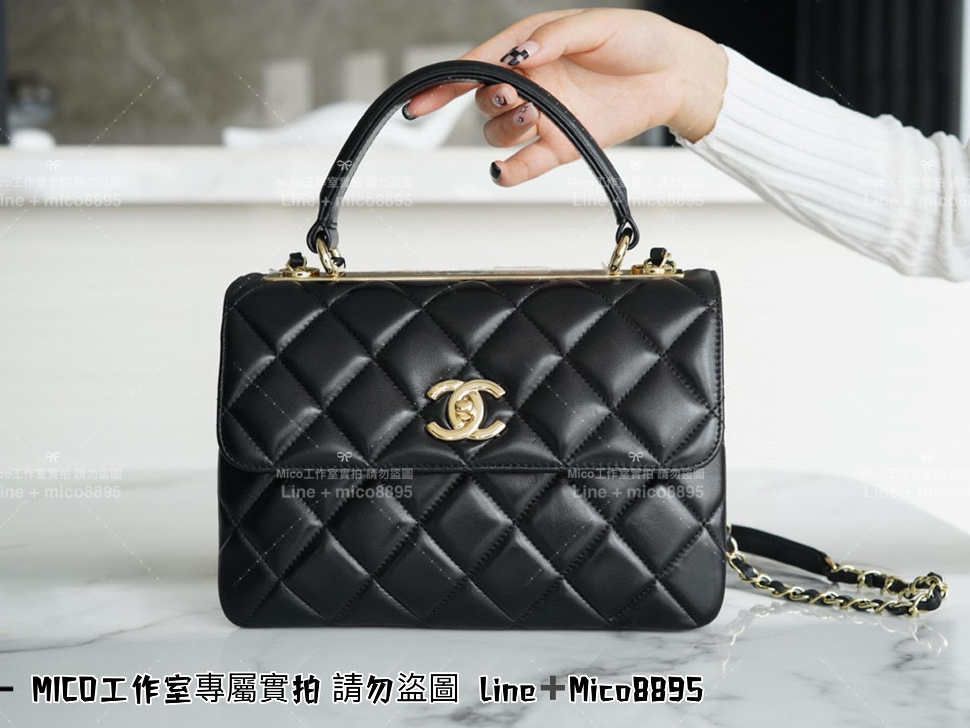 Chanel 香奈兒 黑色小羊皮 浮雕款Trendy cc 手提肩背風琴包 25cm