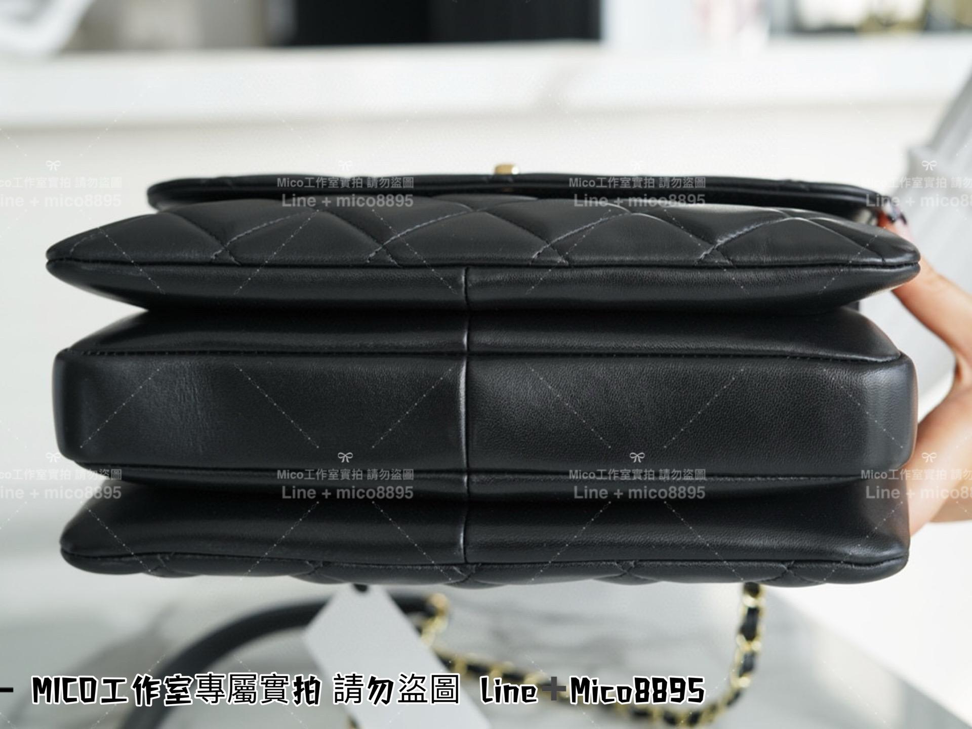 Chanel 香奈兒 黑色小羊皮 浮雕款Trendy cc 手提肩背風琴包 25cm