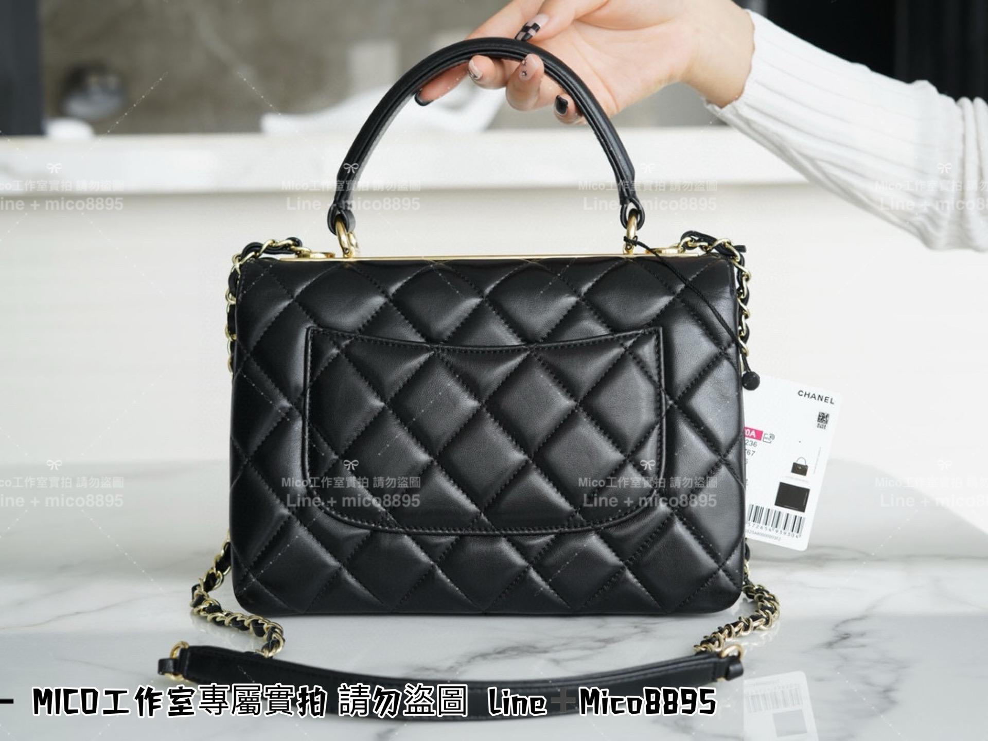 Chanel 香奈兒 黑色小羊皮 浮雕款Trendy cc 手提肩背風琴包 25cm