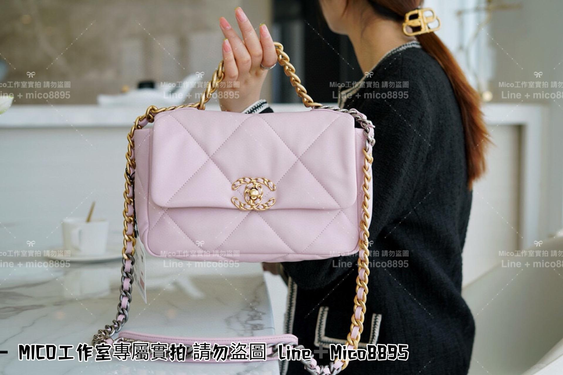 CHANEL 19系列 櫻花粉小號/19Bag 19包 枕套包 斜跨手提包 26cm