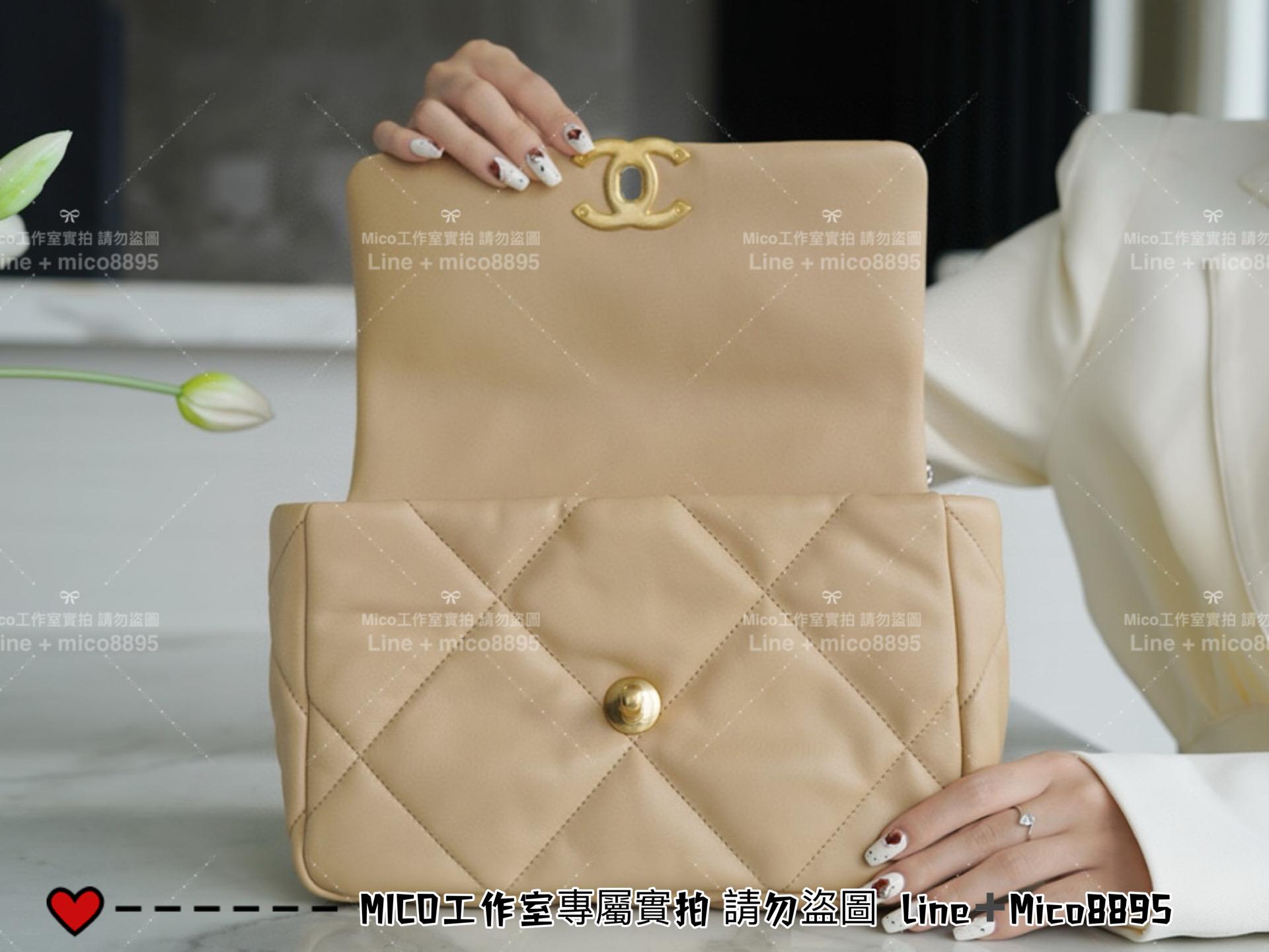 CHANEL 19系列 杏色小號/19Bag 19包 枕套包 斜跨手提包 26cm