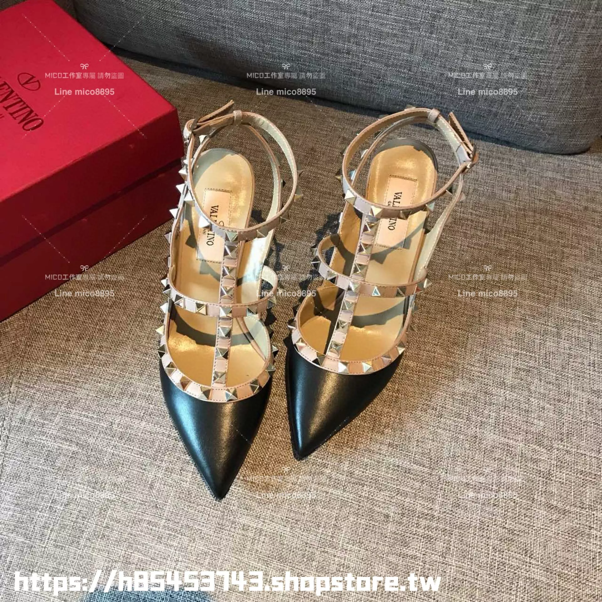 實拍｜Valentino 經典兩環/10cm 皮革面 ROCKSTUD鉚釘系列高跟鞋 女鞋 35-39