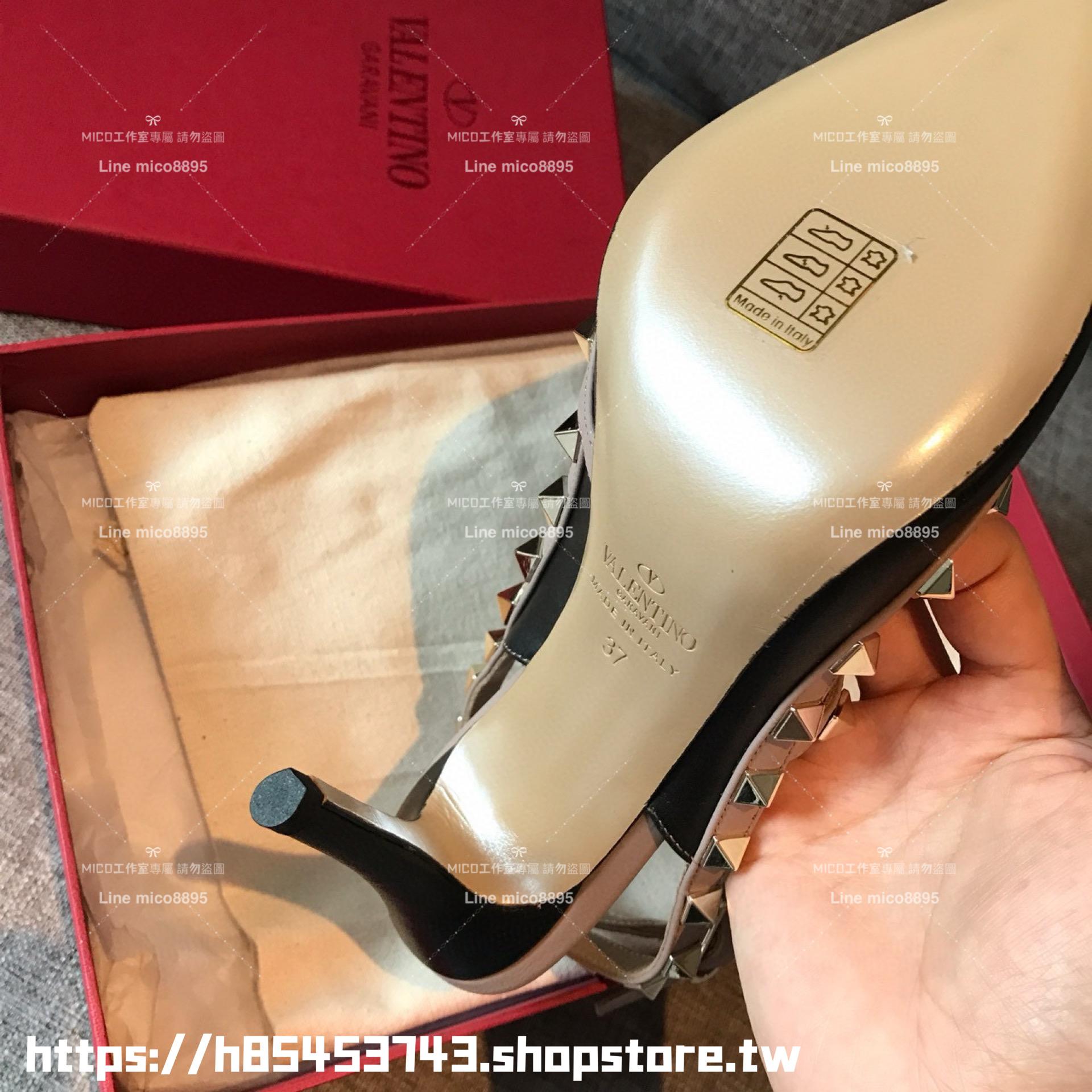 實拍｜Valentino 經典兩環/10cm 皮革面 ROCKSTUD鉚釘系列高跟鞋 女鞋 35-39