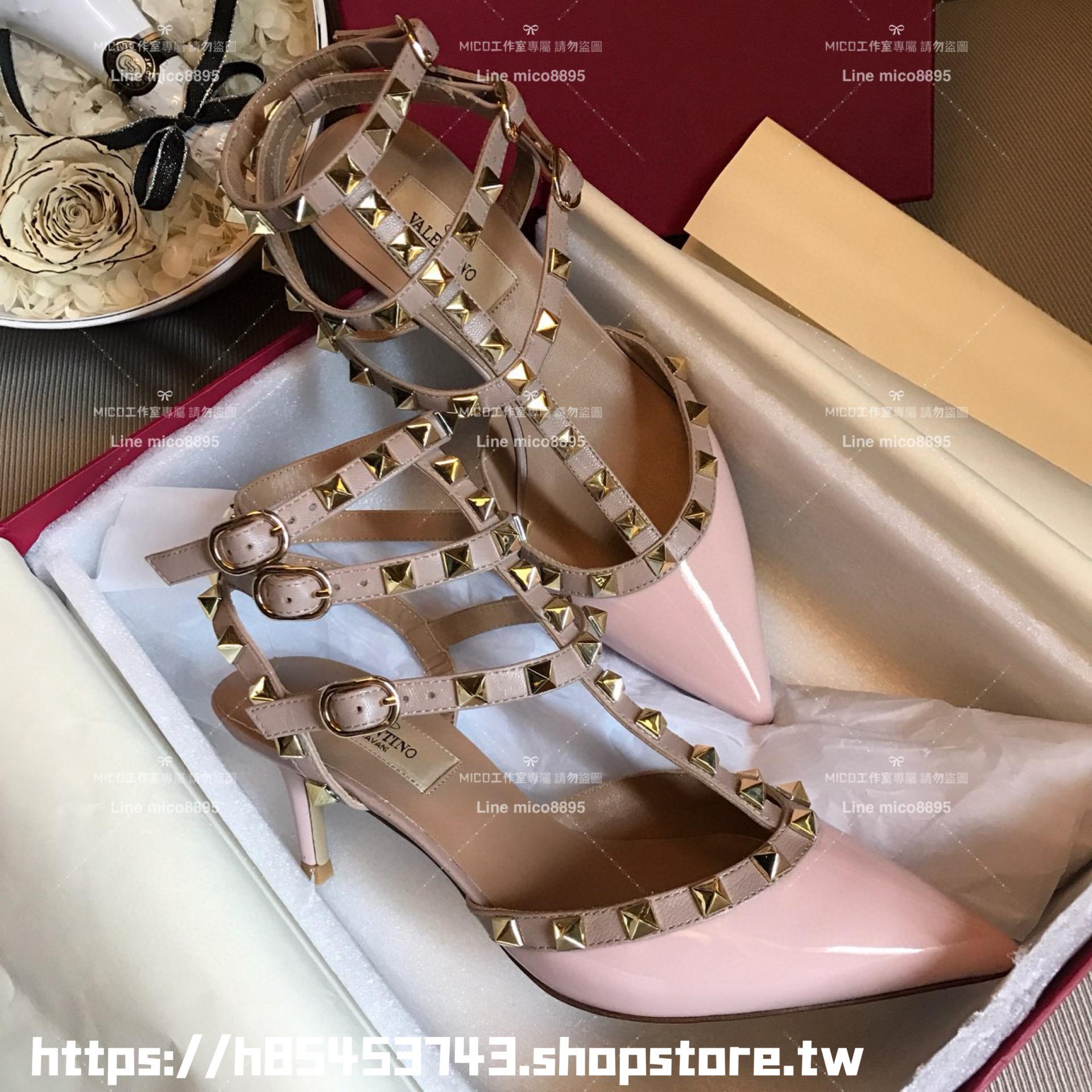 Valentino 6.5cm/三環 漆皮三色 ROCKSTUD鉚釘系列 涼鞋 高跟鞋 女鞋 35-39