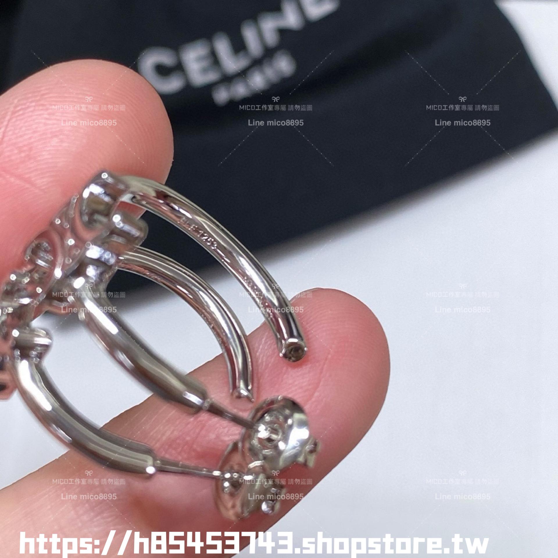 Celine 金色/銀色兩色 簡約款 凱旋門錯開耳環/耳釘