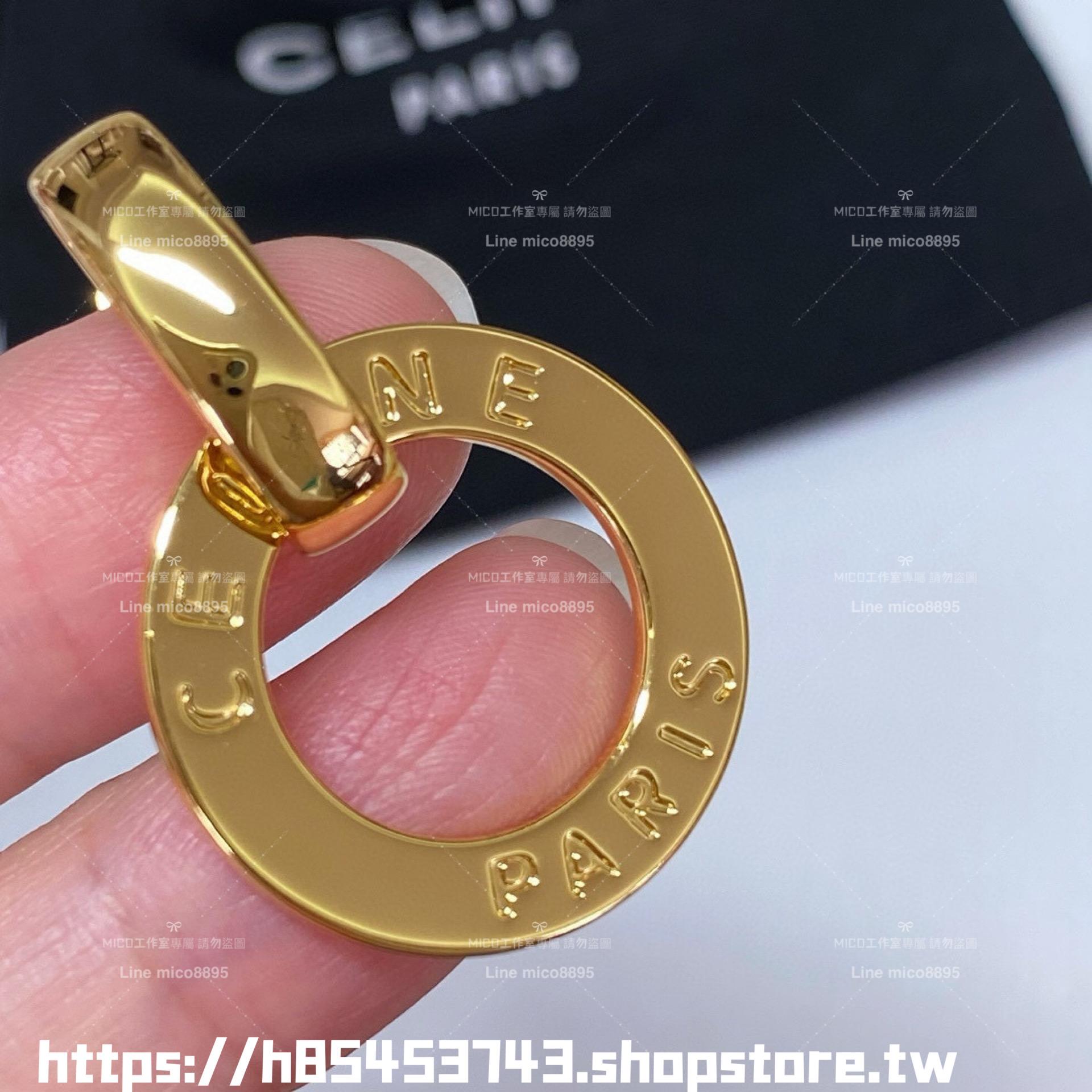 Celine 極簡風格 金色圓圈字母耳環