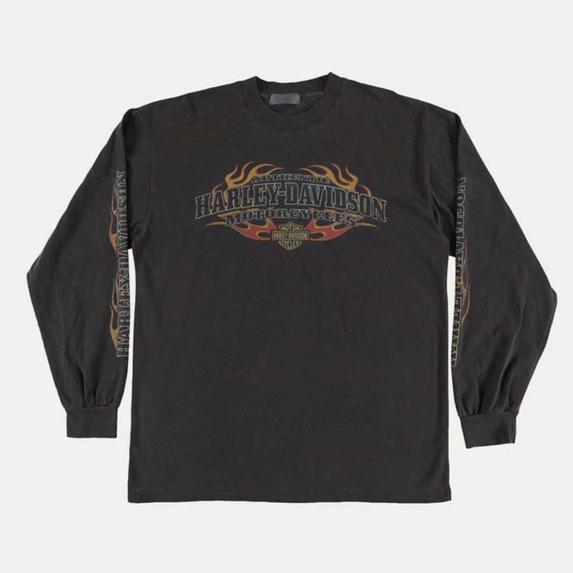 Raucohouse HarleyDavidson 火焰水洗長Tee