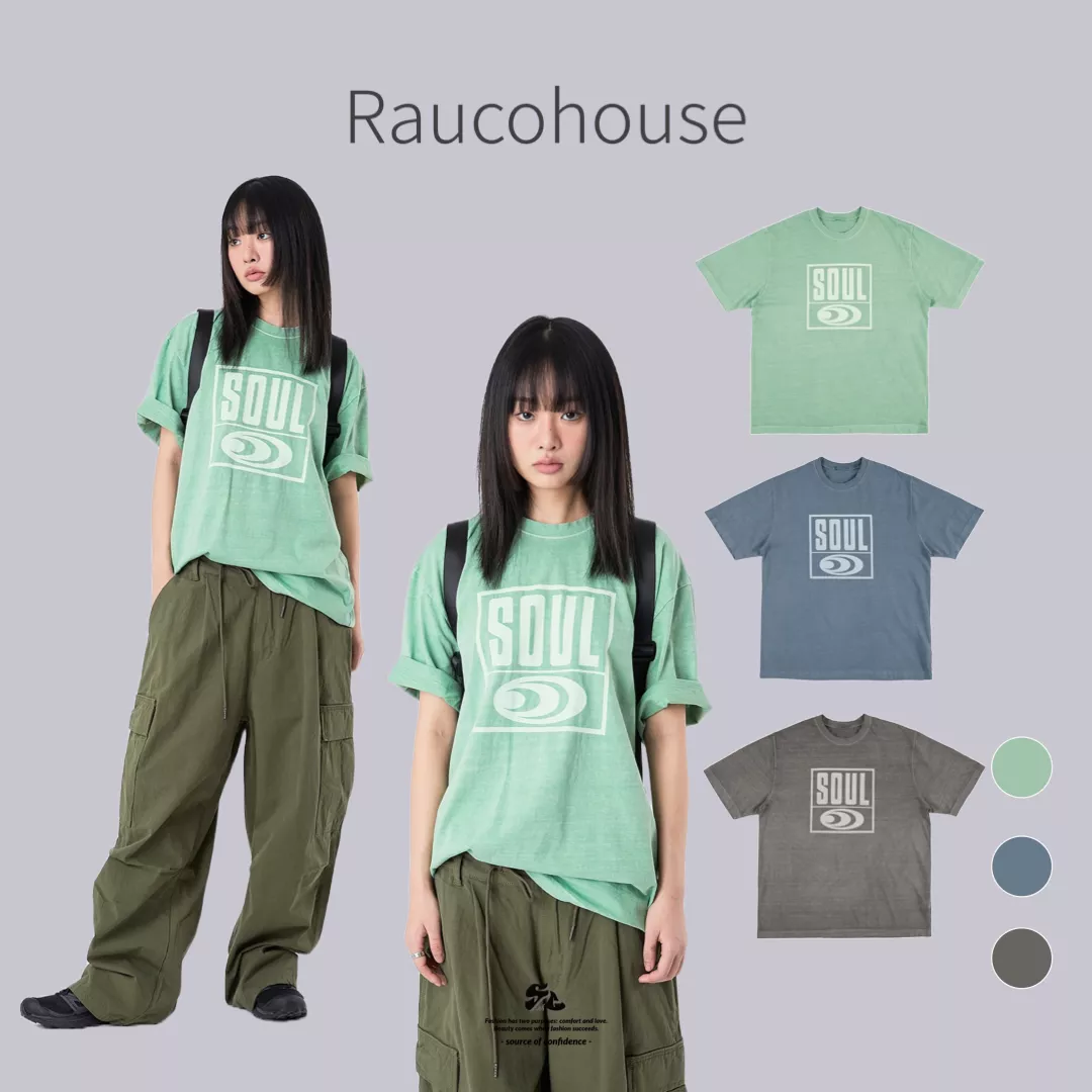 Raucohouse Soul Box字母印花短Tee