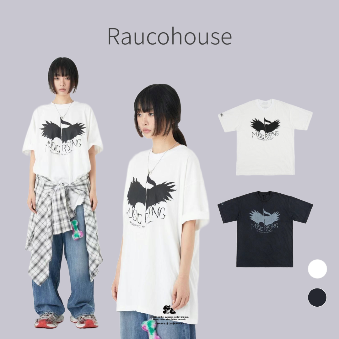 Raucohouse MUSIC RISING圖騰印花仿舊 短Tee