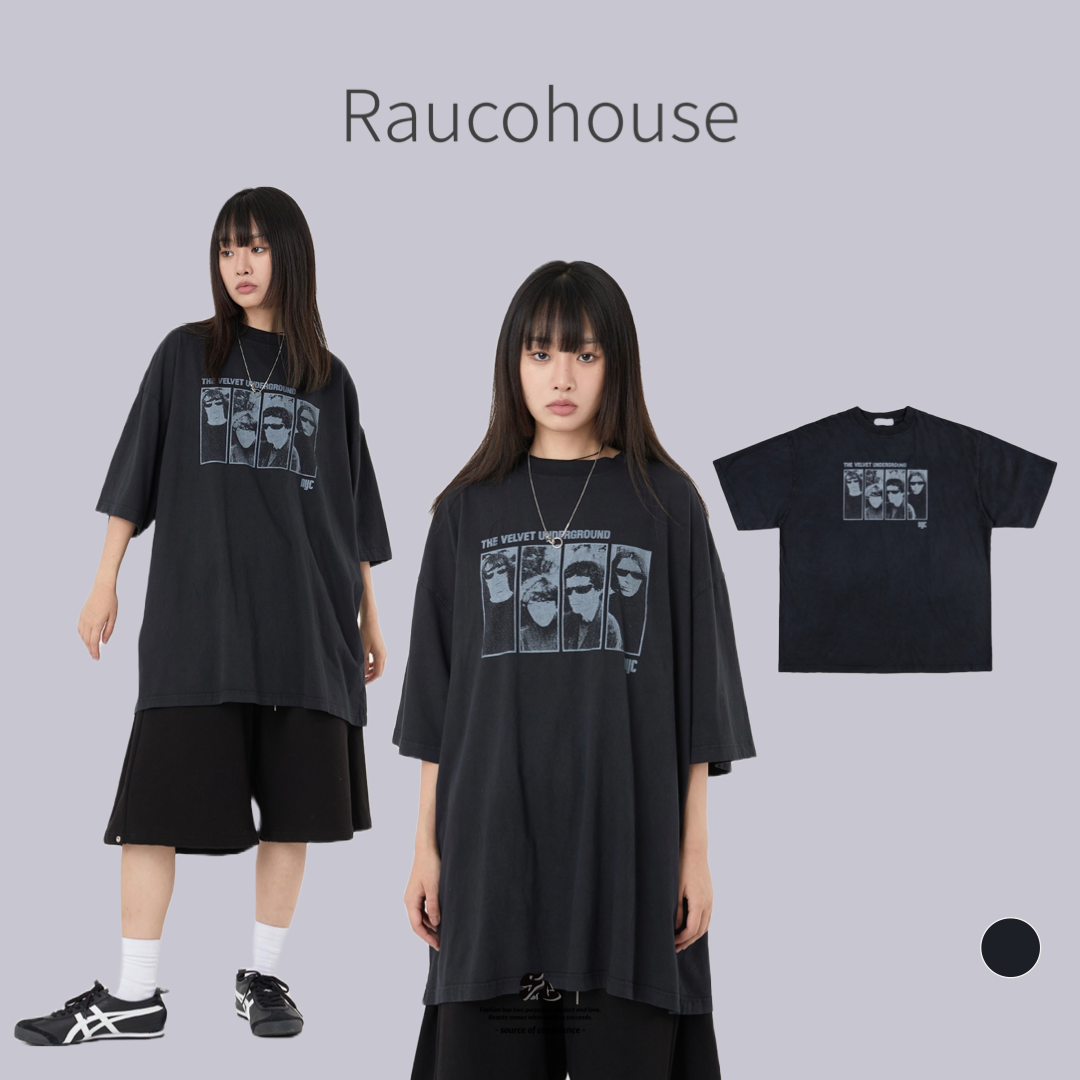 Raucohouse 搖滾樂手影像印花水洗 短Tee