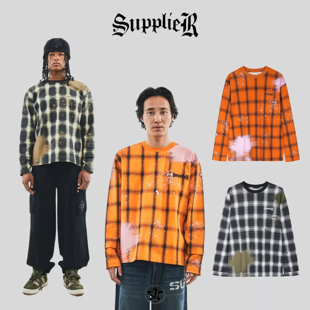 SUPPLIER Print Check LS 潑灑格紋長Tee