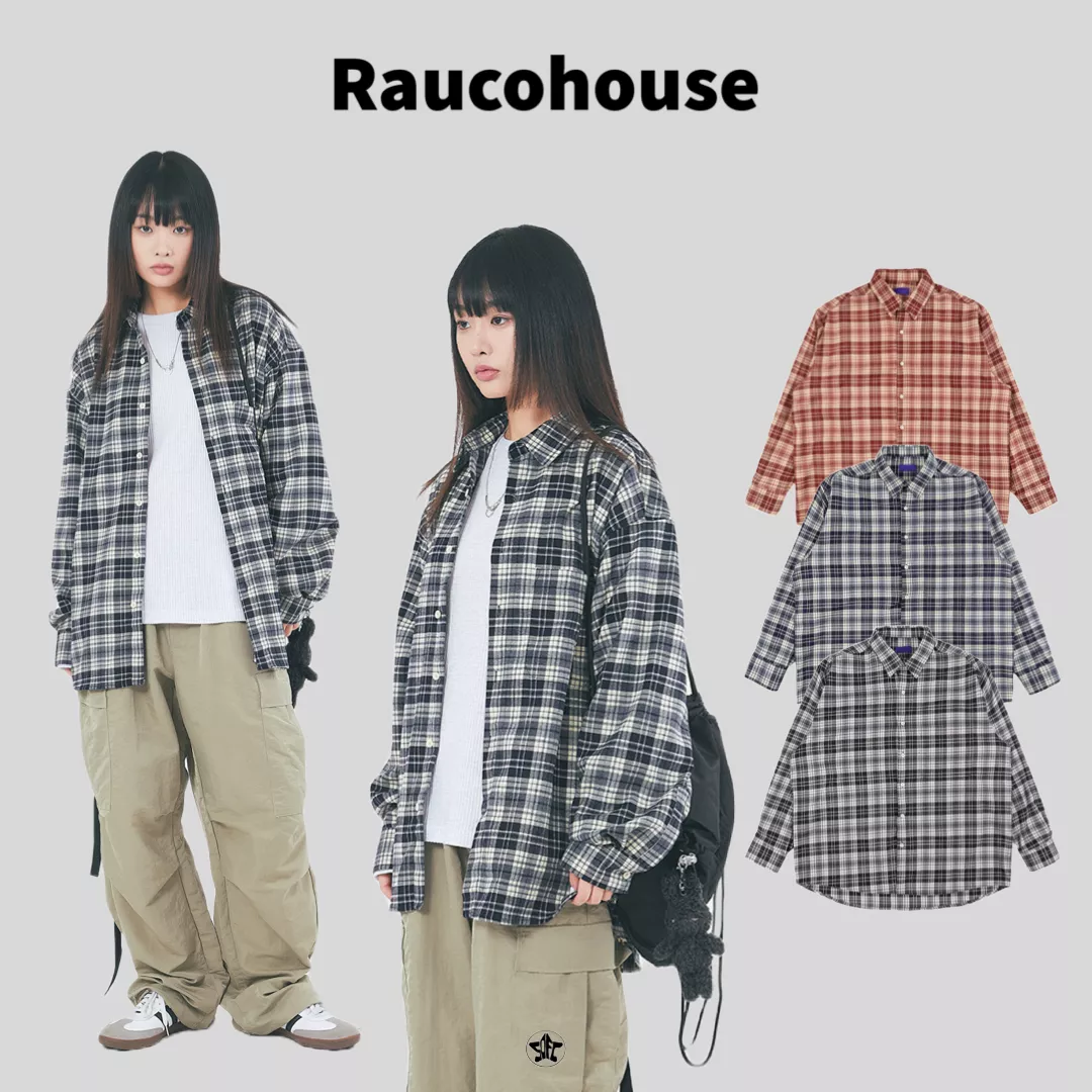 Raucohouse 細格紋口袋翻領襯衫