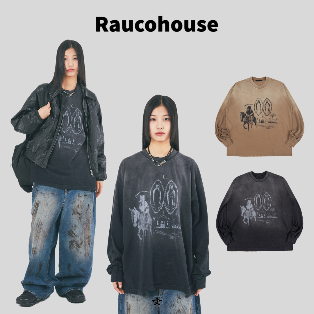 Raucohouse 美式水洗破損死神印花薄長Tee